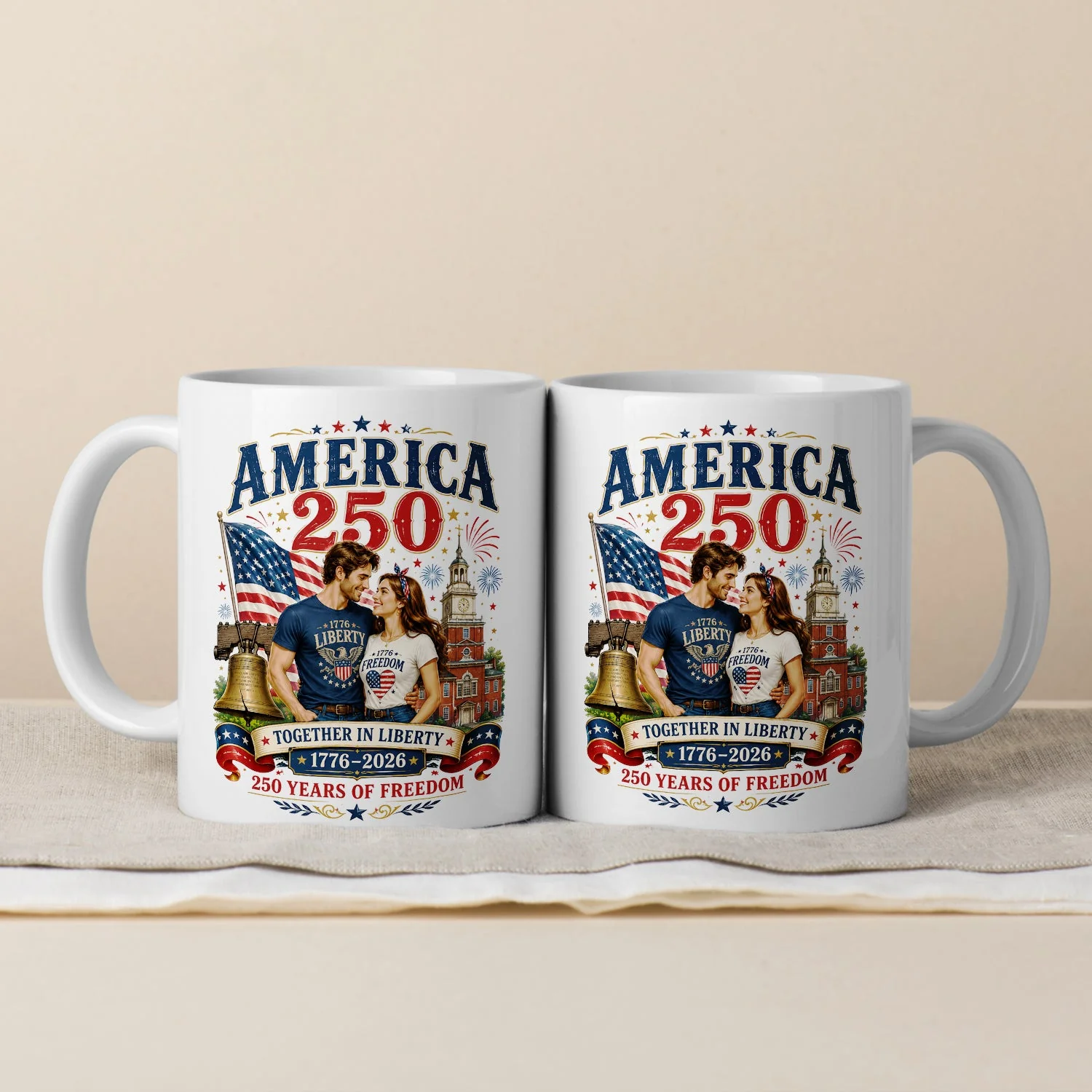 America 250 Years Of Freedom Together In Liberty - White Ceramic Mug - Gift For Patriotic Couple VD01 - Image 4