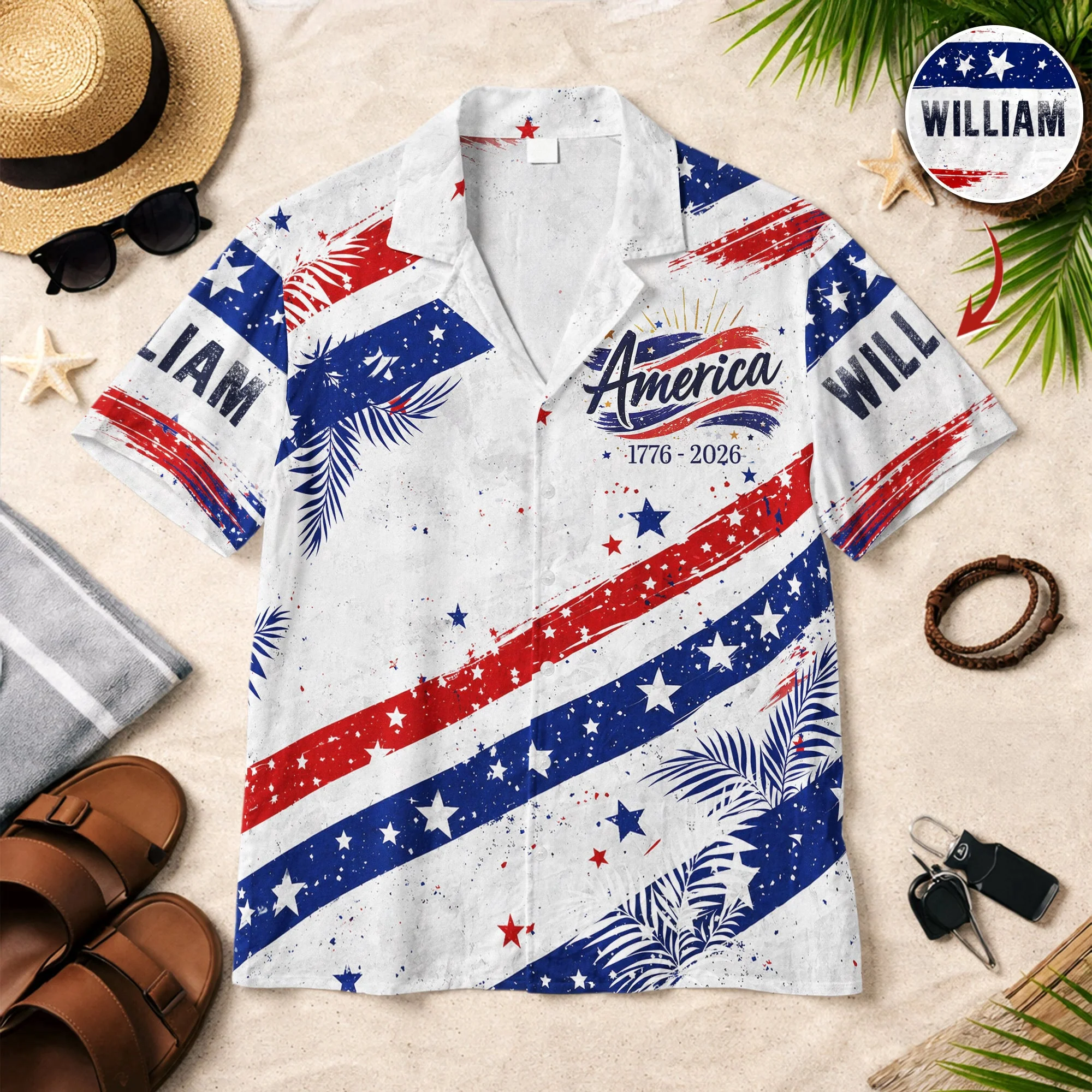 America 250 Years Of Freedom Toile De Jouy Style - Hawaiian Shirt - Gift For Men, Patriots - Image 2