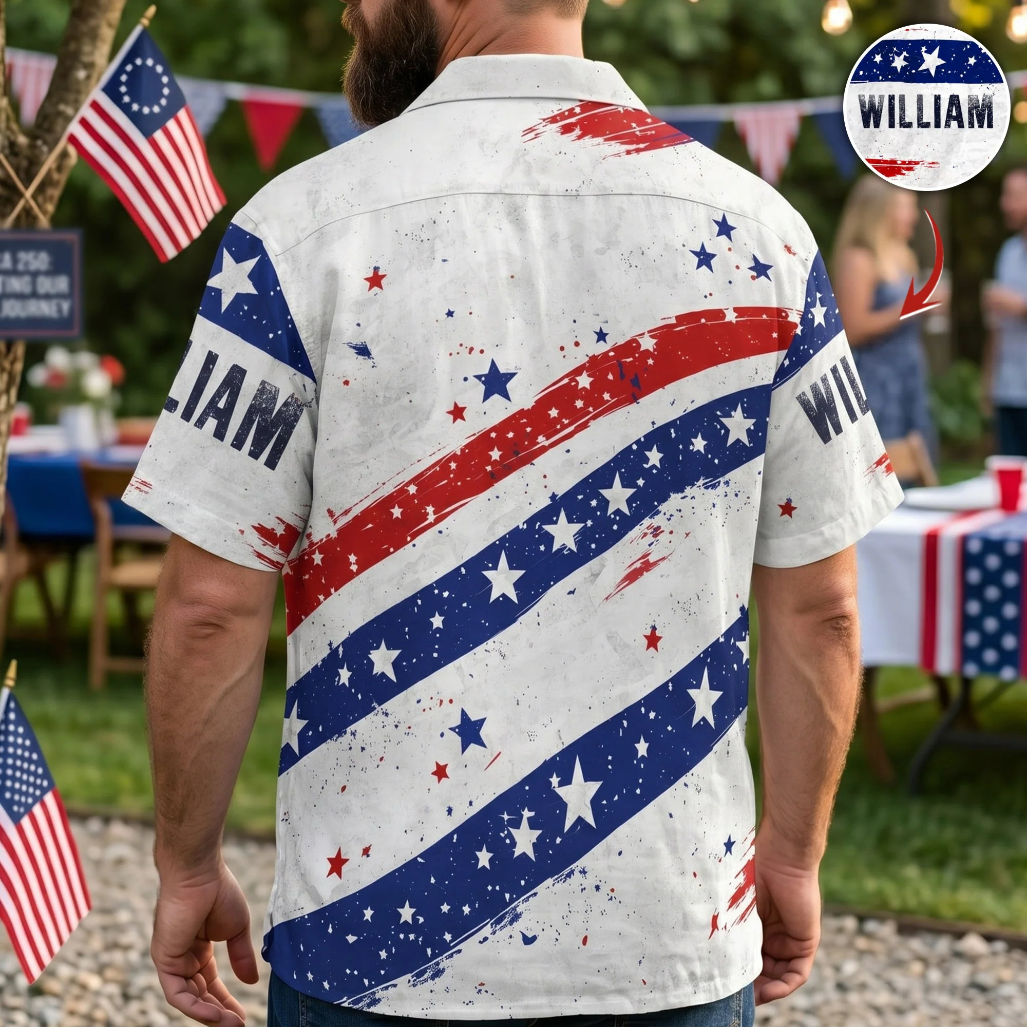 America 250 Years Of Freedom Toile De Jouy Style - Hawaiian Shirt - Gift For Men, Patriots - Image 3