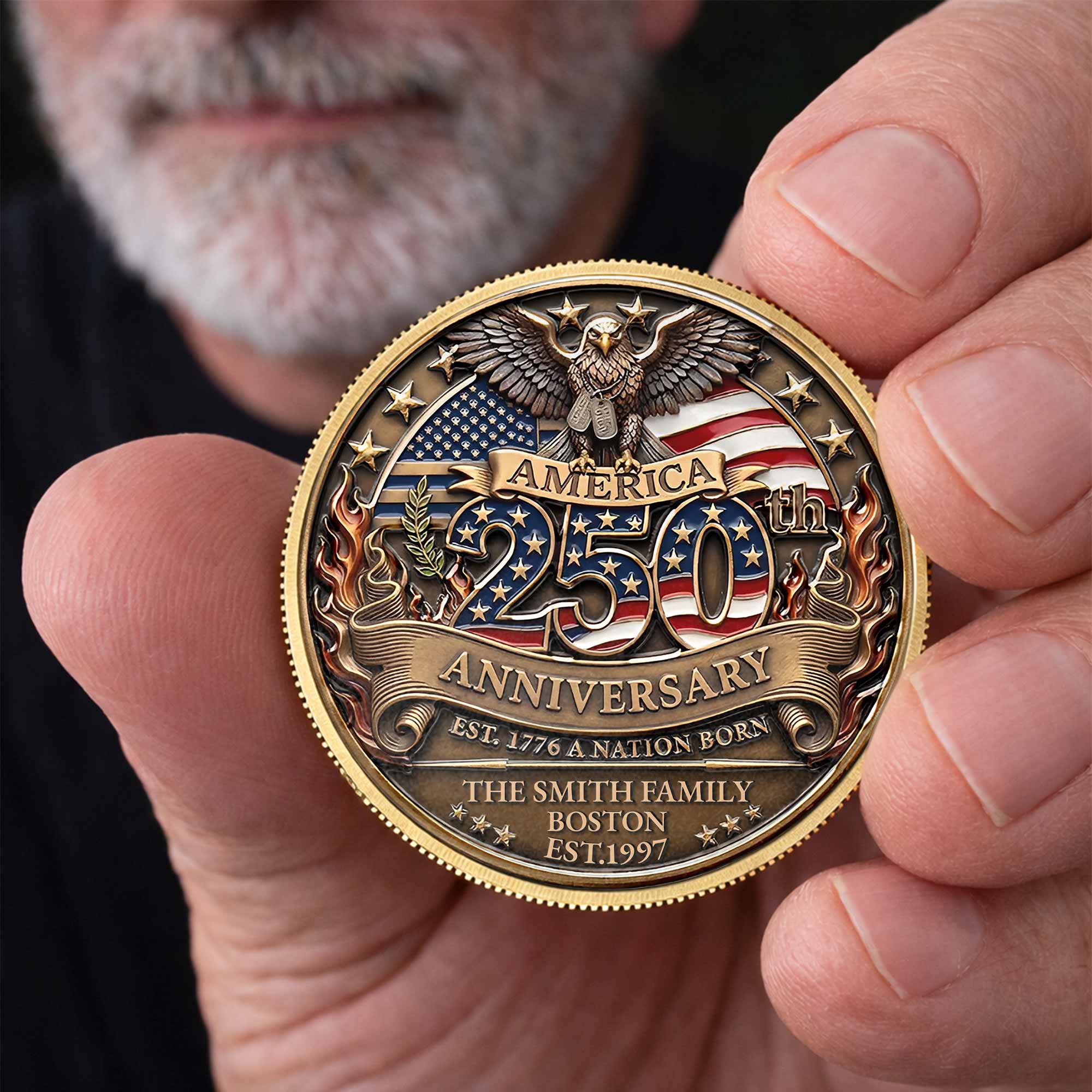 America 250th Anniversary A Nation Born - Personalized Commemorative Coin - Gift For Patriots - Image 2