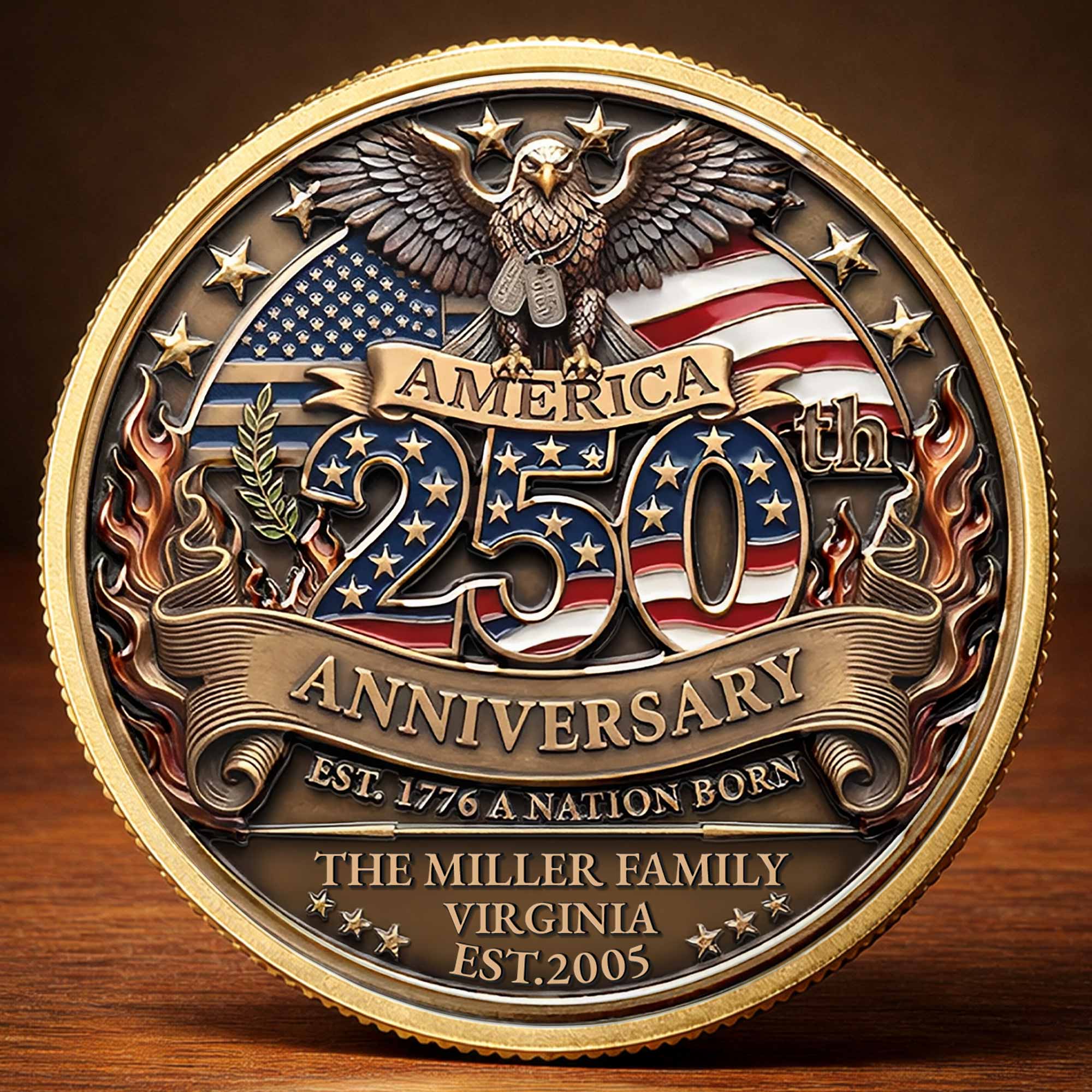 America 250th Anniversary A Nation Born - Personalized Commemorative Coin - Gift For Patriots - Image 3