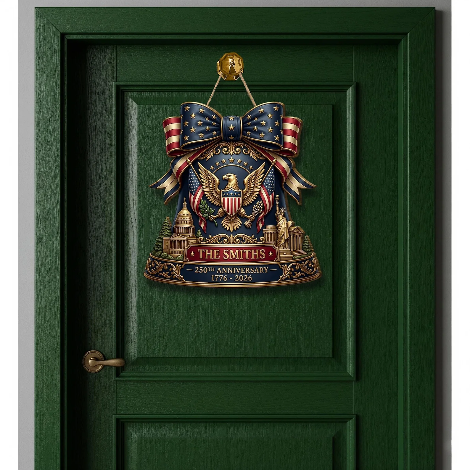 America 250th Anniversary Bell Door Hanger - Personalized Wood Sign - Gift For Patriotic Family - Image 4