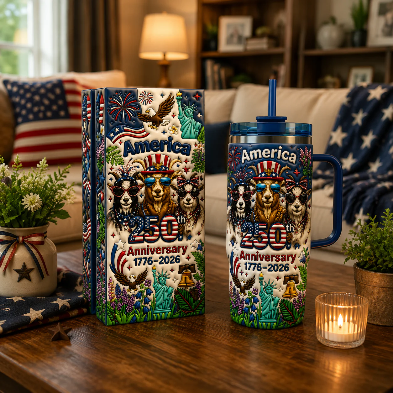 America 250th Anniversary Cute Patriotic Goat - Personalized Tumbler - Gift For Patriots - Image 2