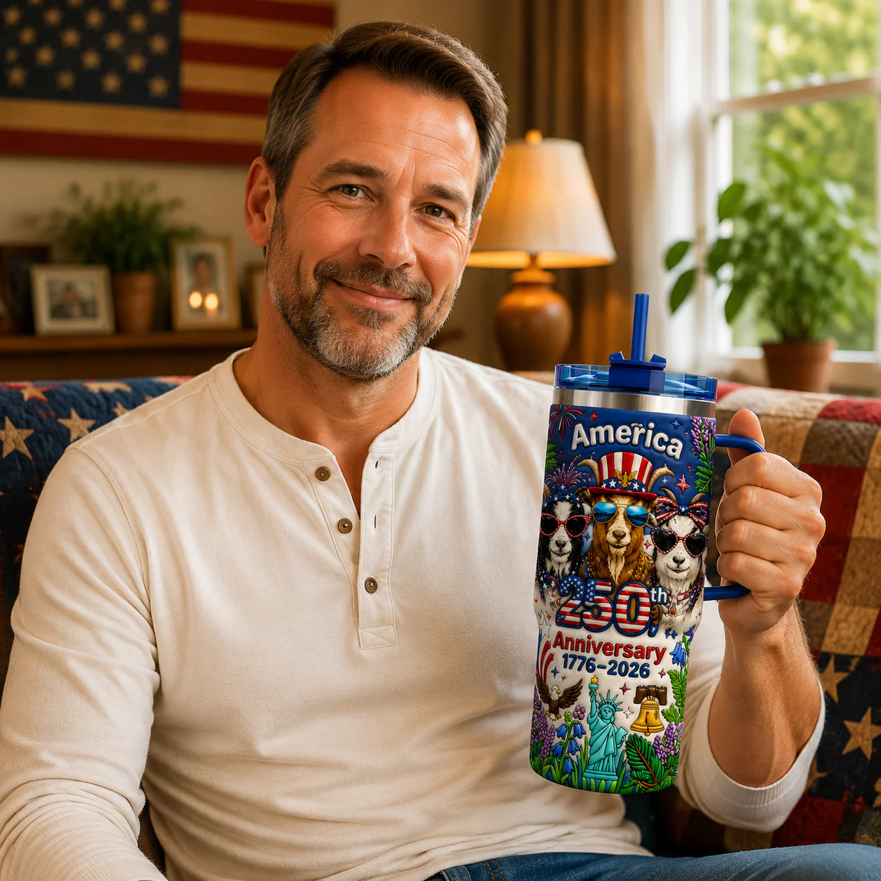 America 250th Anniversary Cute Patriotic Goat - Personalized Tumbler - Gift For Patriots - Image 3