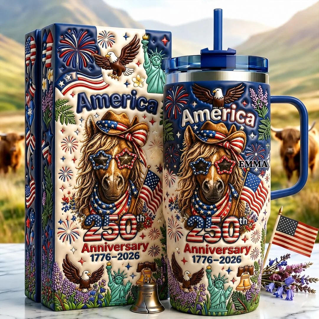 America 250th Anniversary Cute Patriotic Horse - Personalized Tumbler - Gift For Patriots