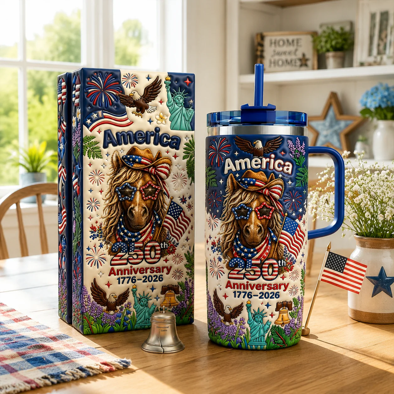 America 250th Anniversary Cute Patriotic Horse - Personalized Tumbler - Gift For Patriots - Image 2