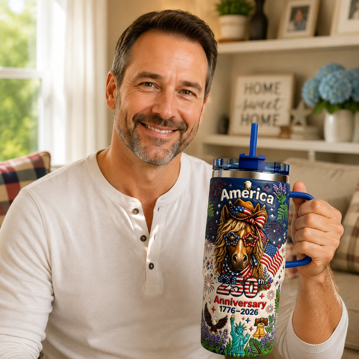 America 250th Anniversary Cute Patriotic Horse - Personalized Tumbler - Gift For Patriots - Image 4