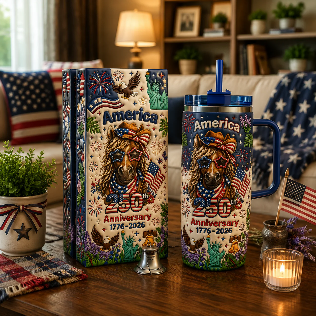 America 250th Anniversary Cute Patriotic Horse - Personalized Tumbler - Gift For Patriots - Image 5