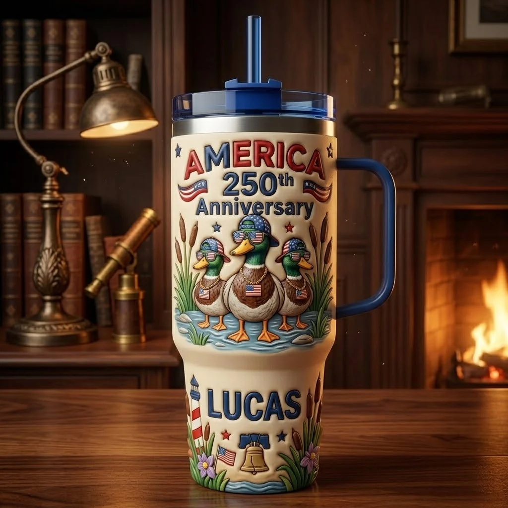 America 250th Anniversary Cute Patriotic Mallard Duck Boy - Personalized Tumbler - Gift For Patriots - Image 4