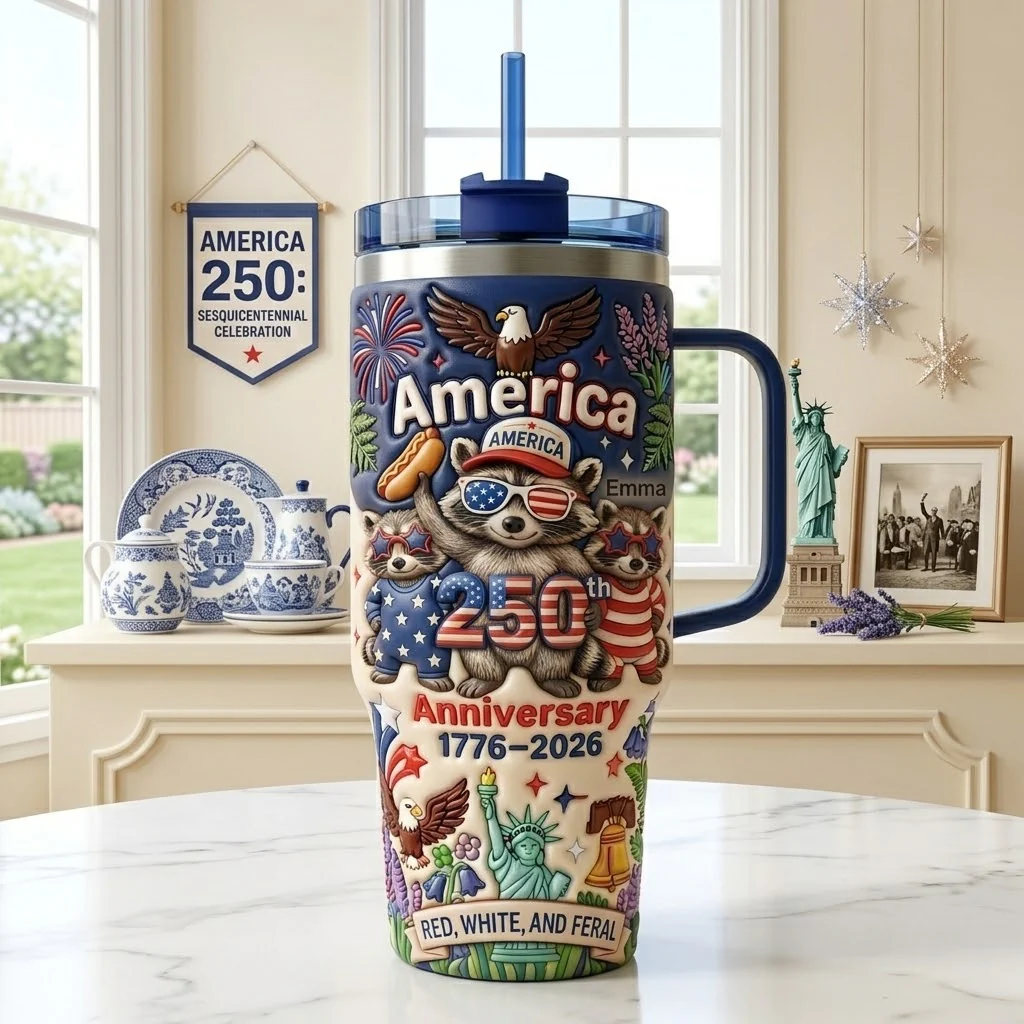 America 250th Anniversary Cute Patriotic Raccoon - Personalized Tumbler - Gift For Patriots - Image 2