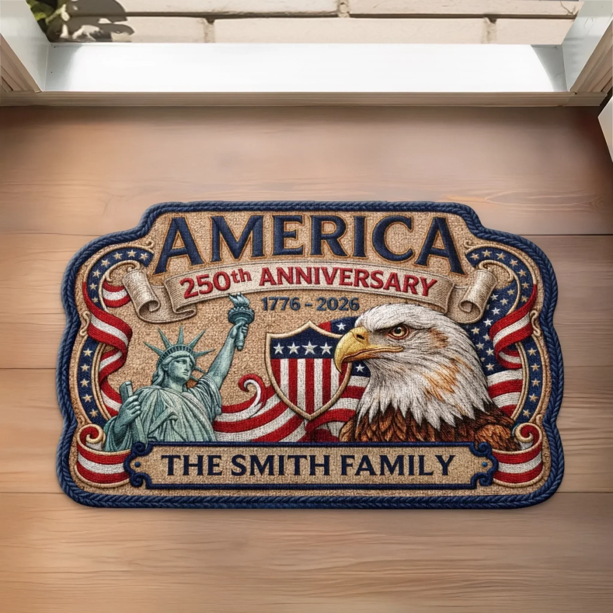 America 250th Anniversary Eagle Statue Of Liberty - Personalized Doormat - Gift For Patriotic Family - Image 4