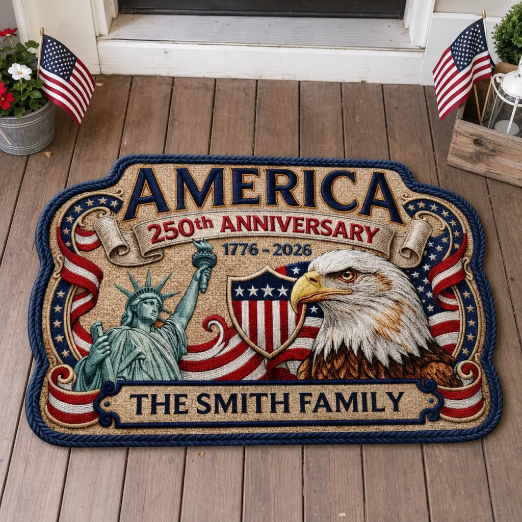America 250th Anniversary Eagle Statue Of Liberty - Personalized Doormat - Gift For Patriotic Family - Image 6