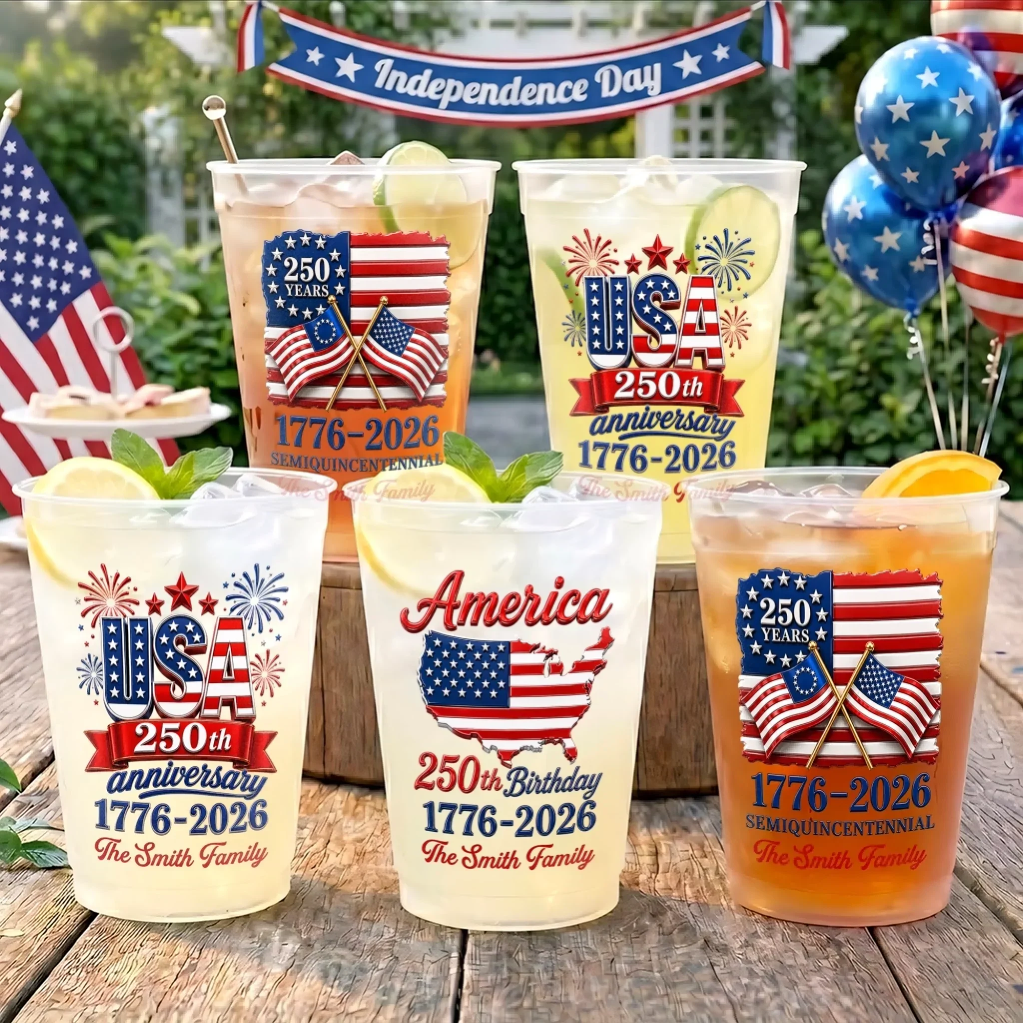 America 250th Anniversary Energy Activated - Personalized Frosted Cups - Patriotic Gift For Family