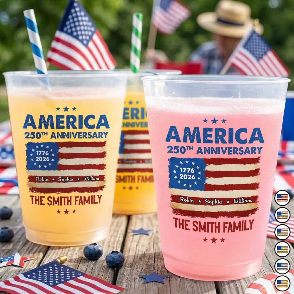 America 250th Anniversary Family Names - Personalized Frosted Cups - Patriotic Gift For Family