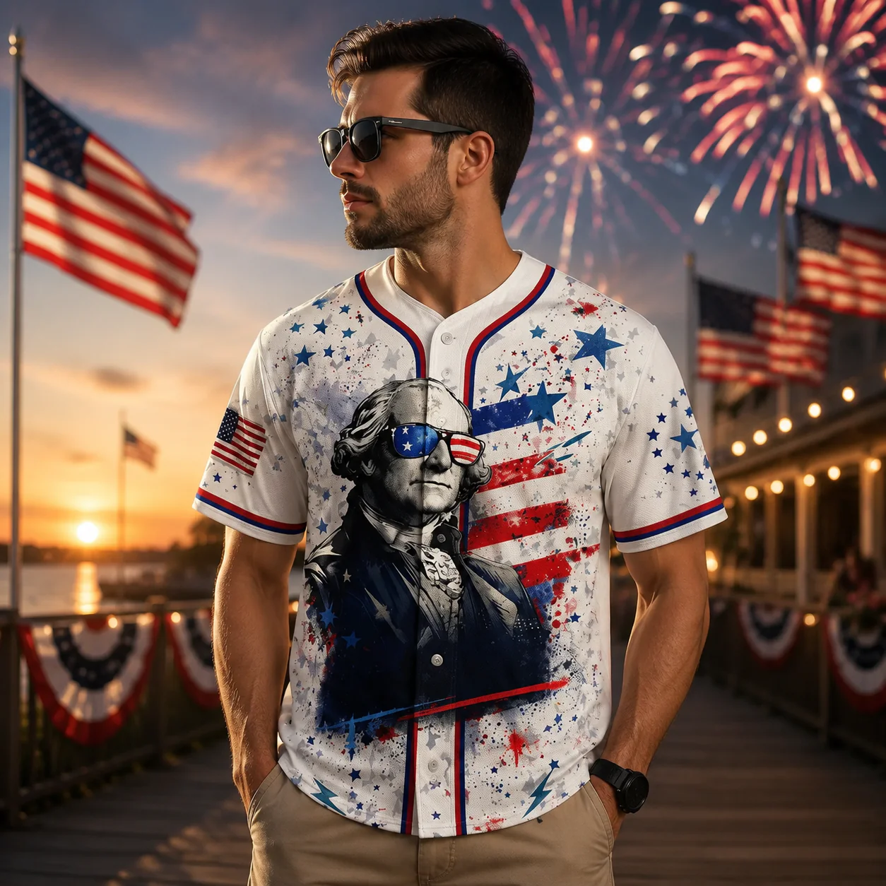 America 250th Anniversary George Washington Red White Blue - Baseball Jersey - Gift For Patriots - Image 3