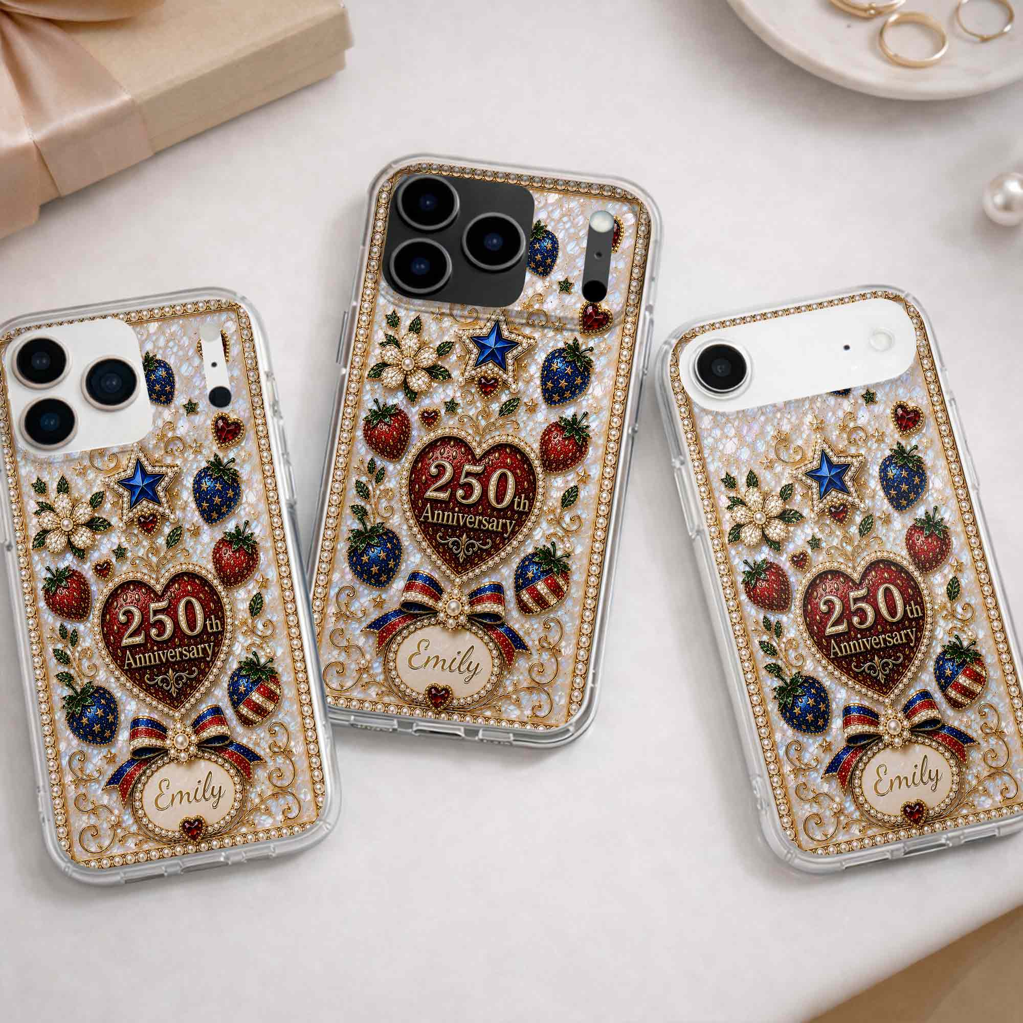 America 250th Anniversary Jewel Strawberry And Heart - Personalized Bling Phone Case - Gift For Patriots - Image 13