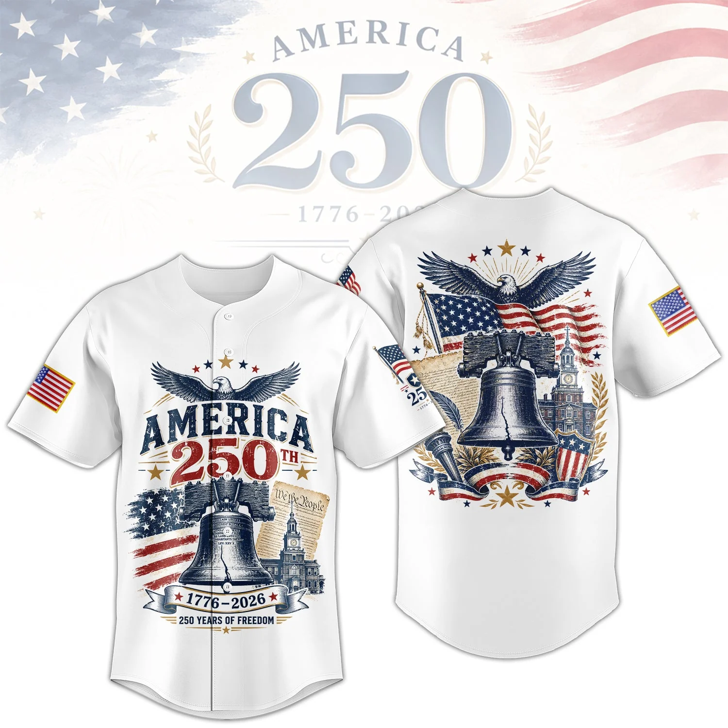 America 250th Anniversary Liberty Bell 1776 2026 - Baseball Jersey - Gift For Patriots