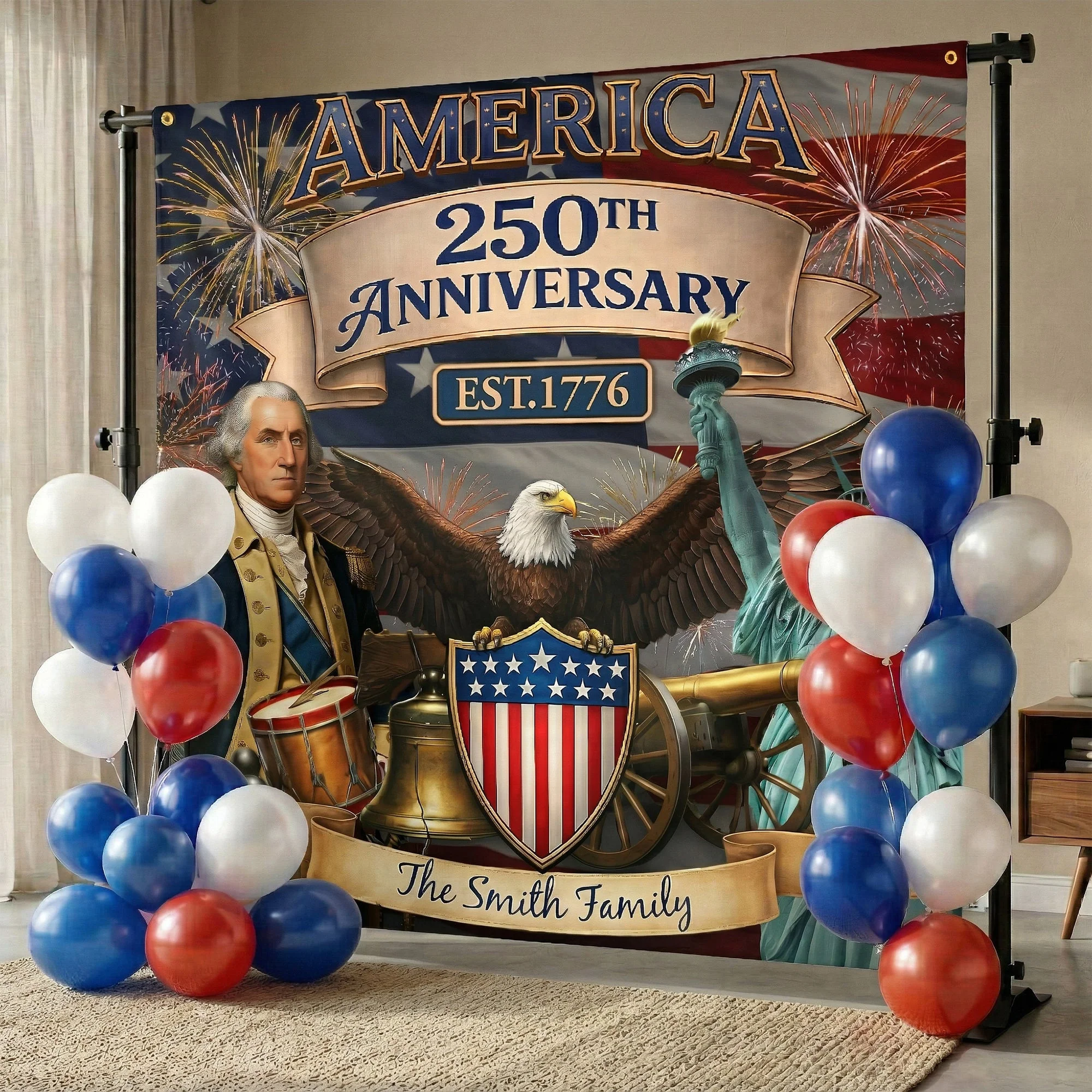 America 250th Anniversary Patriotic Eagle - Personalized Backdrop Banner - Gift For Patriotic Family