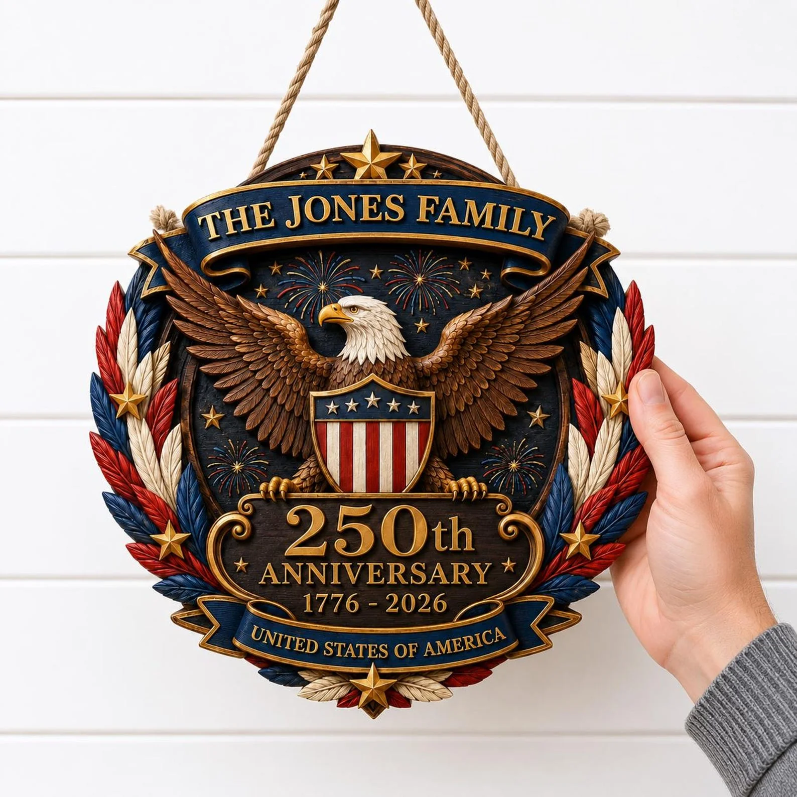 America 250th Anniversary Patriotic Eagle - Personalized Wood Sign - Gift For Patriotic Family - Image 2
