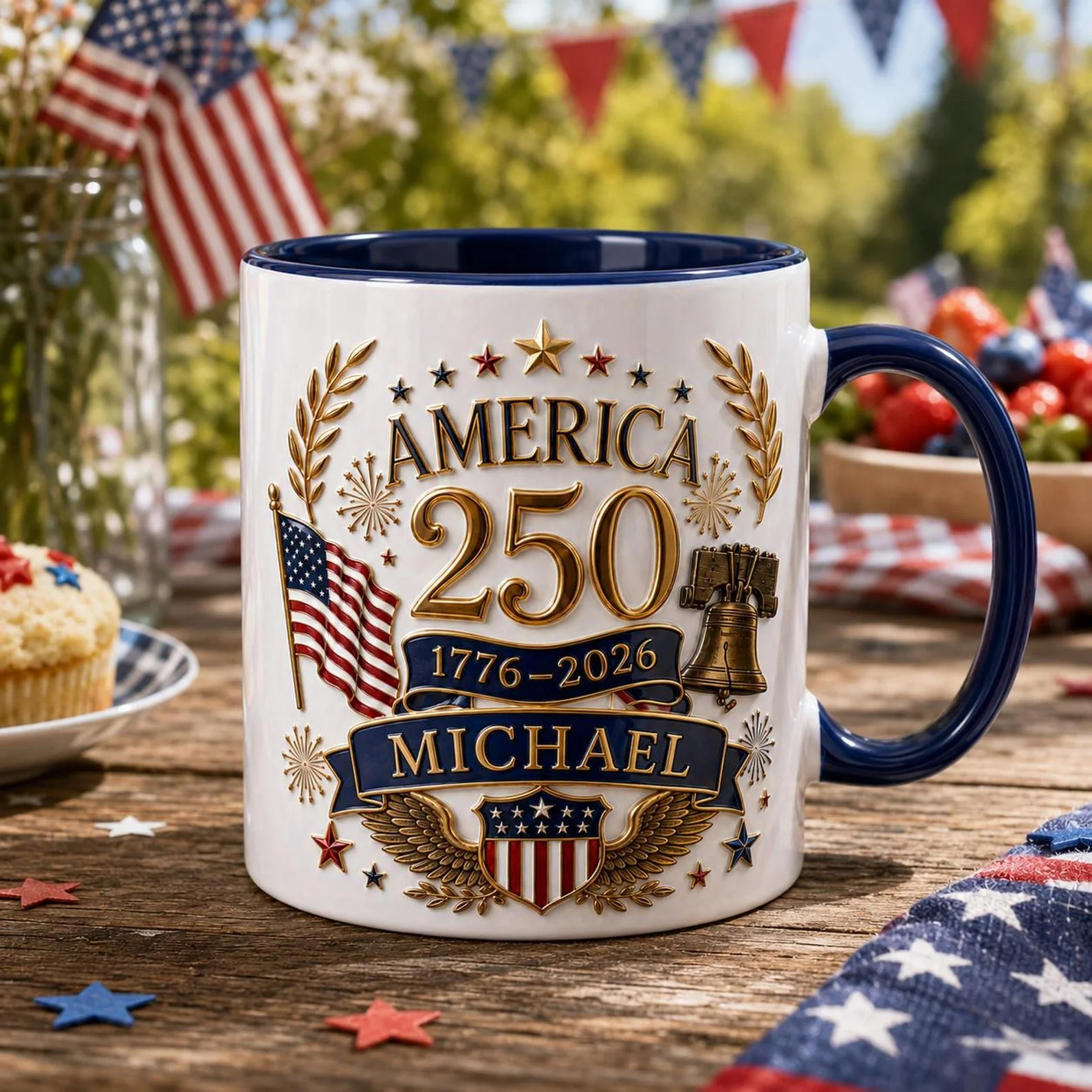 America 250th Anniversary Patriotic Flag - Personalized Mug - Gift For Patriots