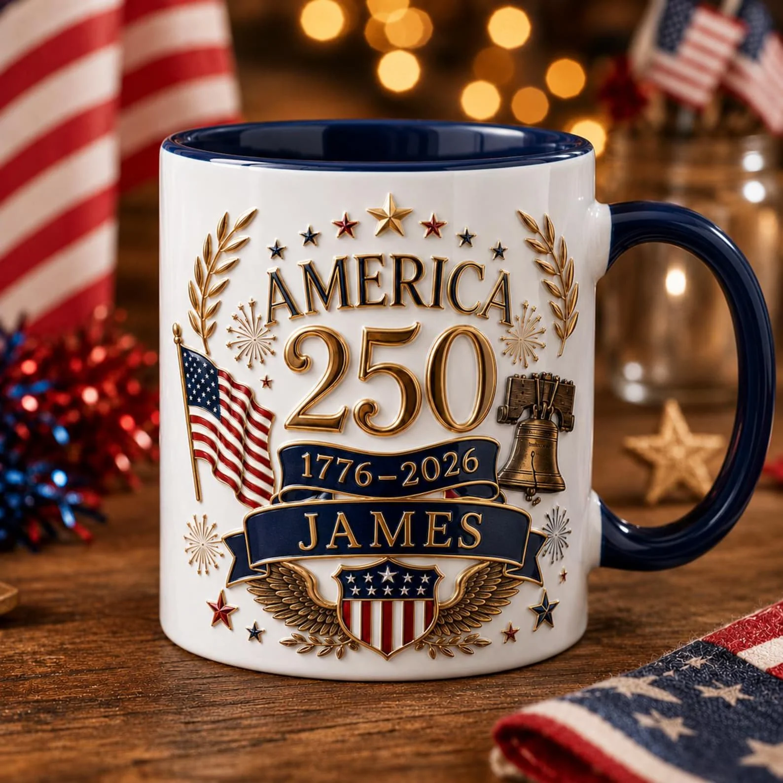 America 250th Anniversary Patriotic Flag - Personalized Mug - Gift For Patriots - Image 2