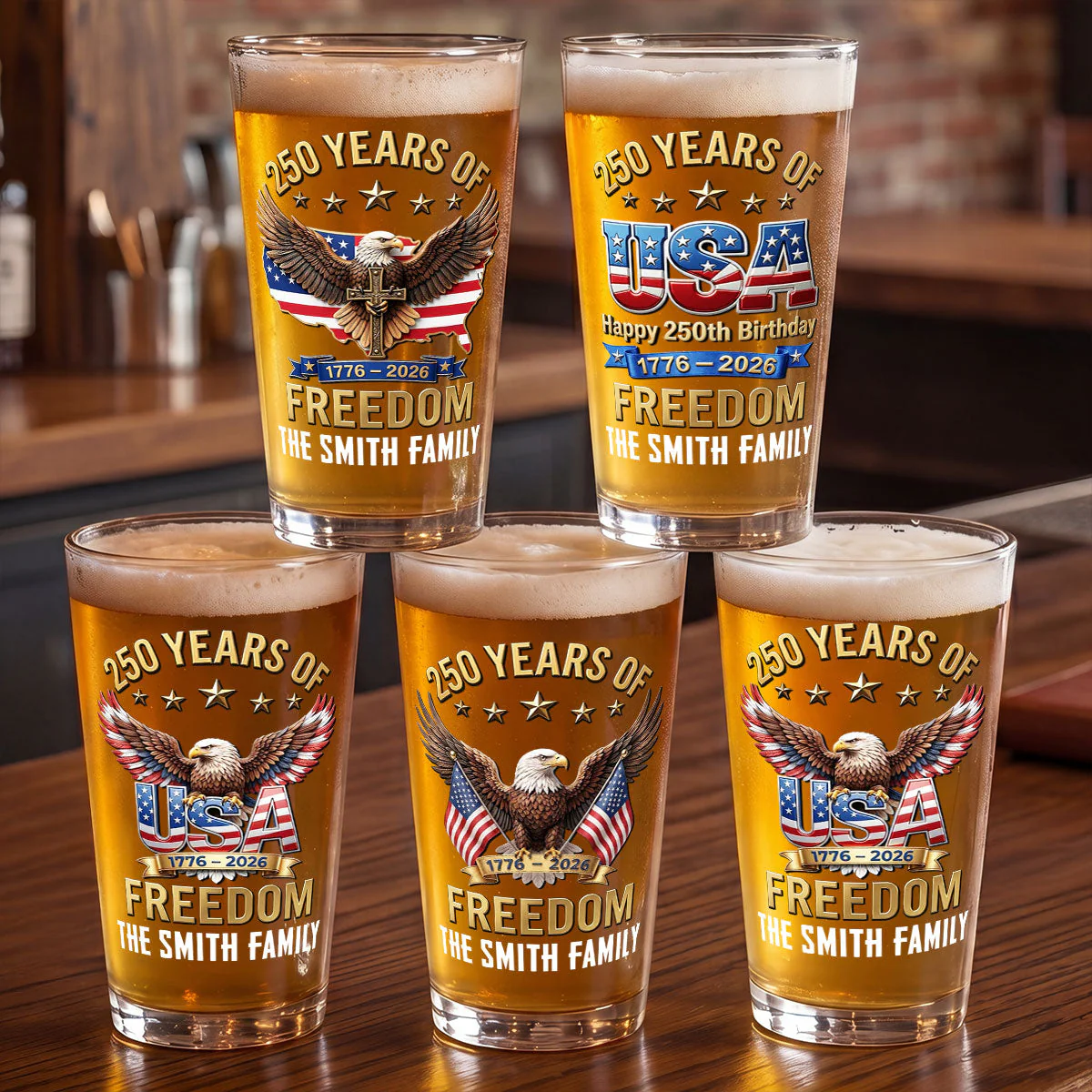 America 250th Anniversary - Personalized Beer Glass - Gift For Patriots