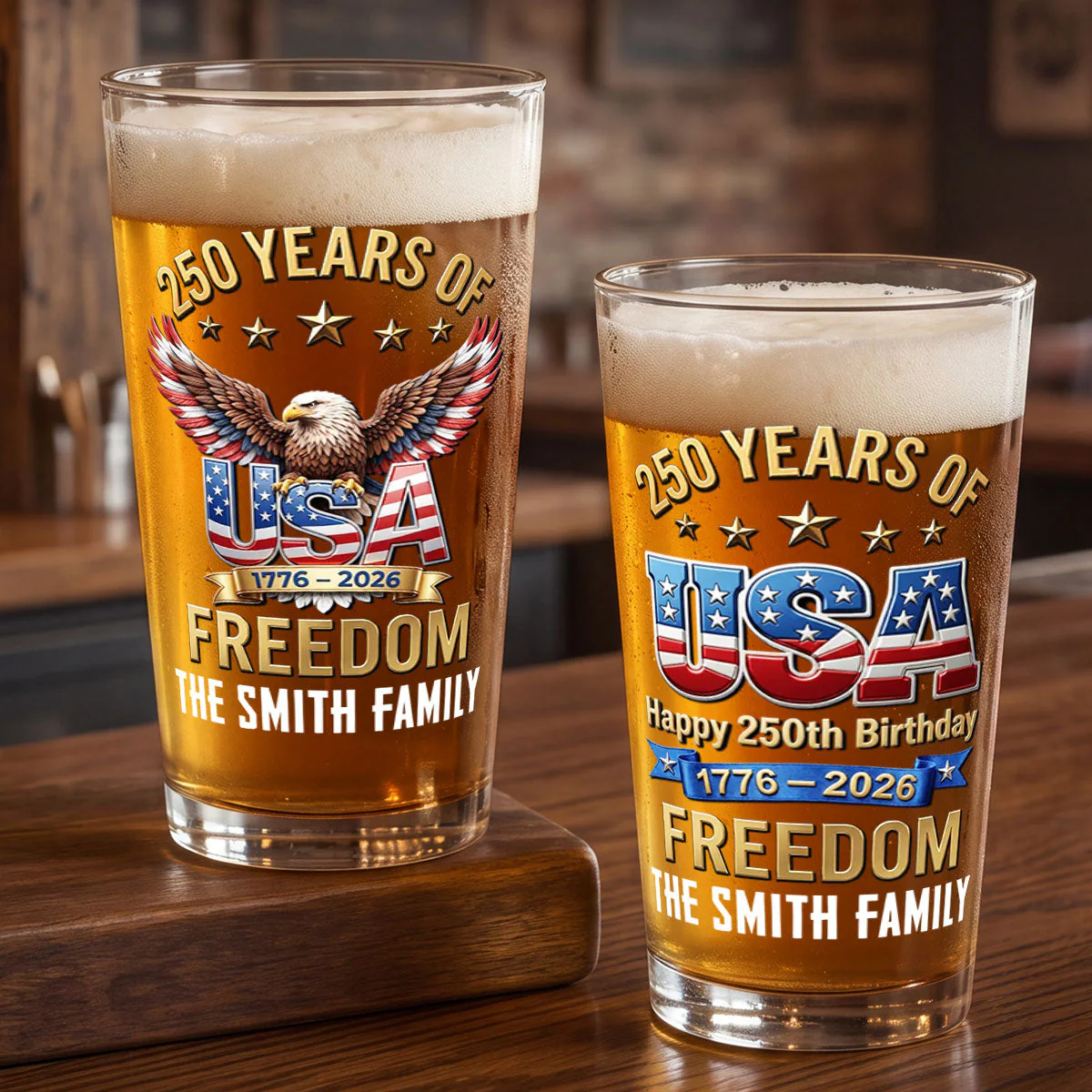 America 250th Anniversary - Personalized Beer Glass - Gift For Patriots - Image 2