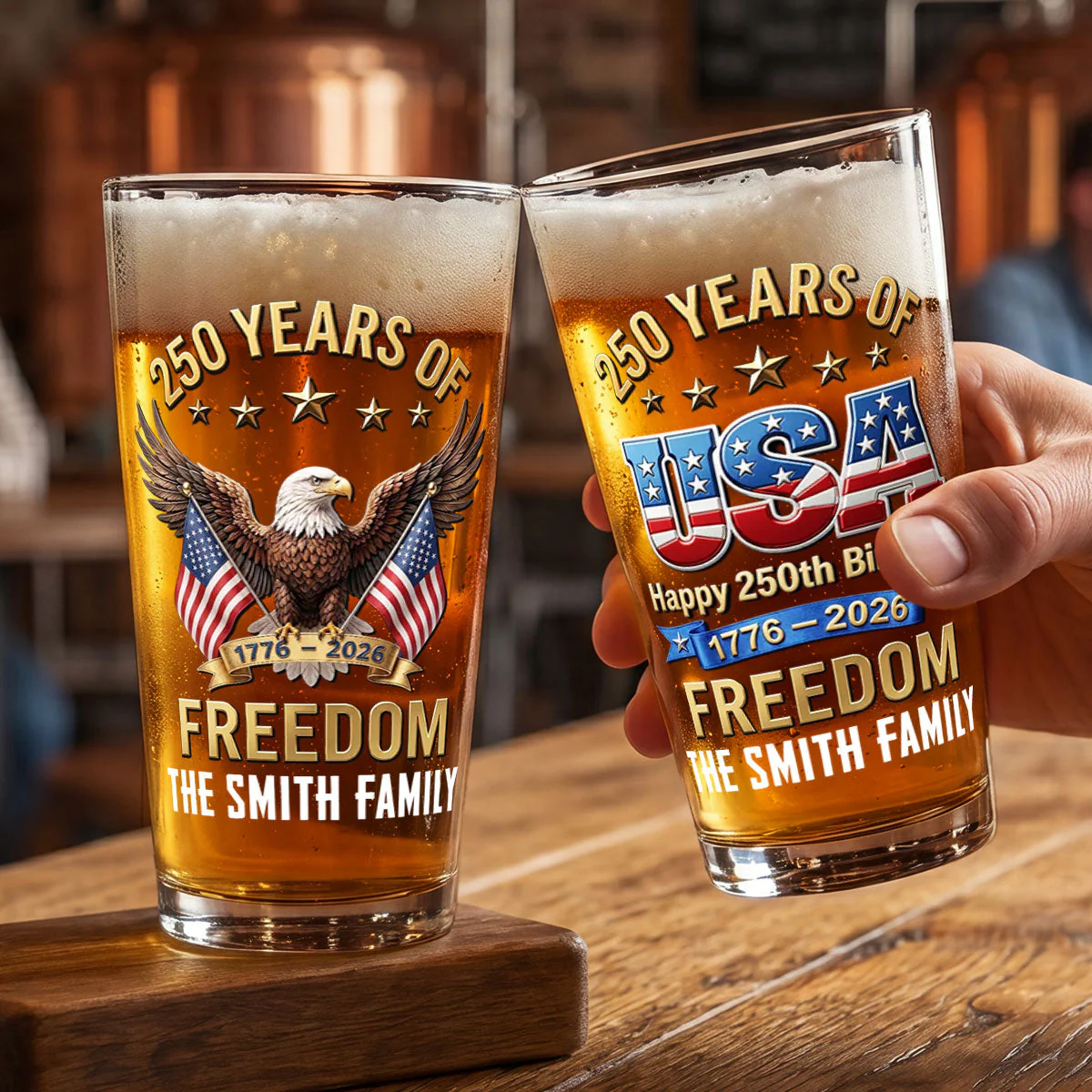 America 250th Anniversary - Personalized Beer Glass - Gift For Patriots - Image 3