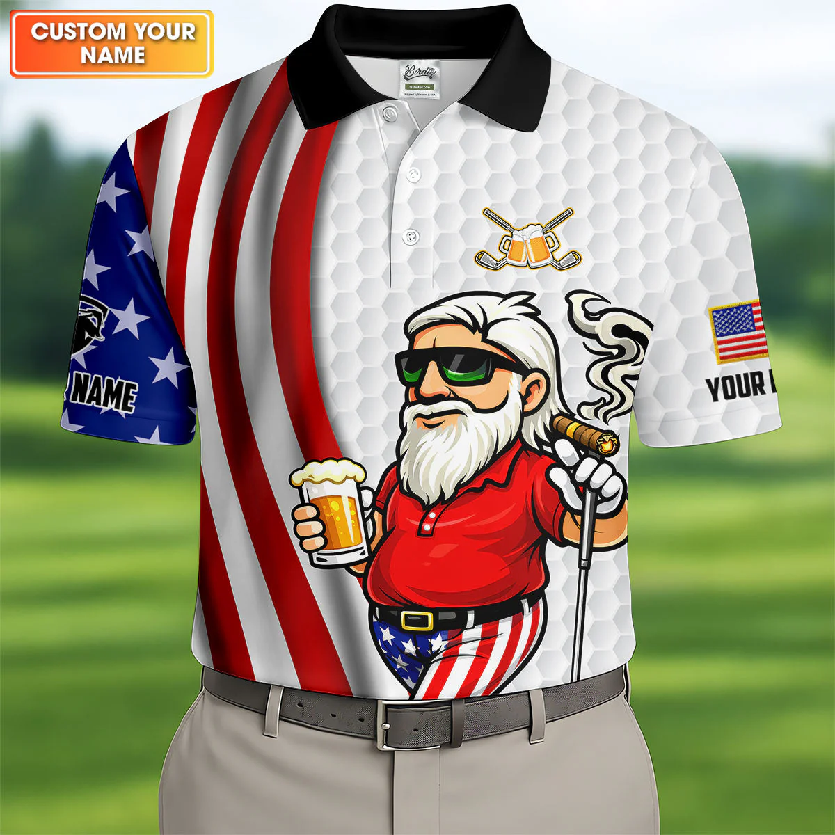 America 250th Anniversary Happiness Is An Old Patriotic Man With A Beer Funny - Personalized Polo Shirt - Gift For Dad, Grandpa, For Golf And Beer Lovers