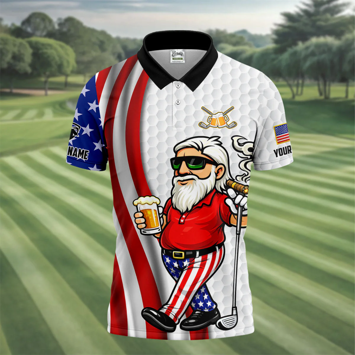 America 250th Anniversary Happiness Is An Old Patriotic Man With A Beer Funny - Personalized Polo Shirt - Gift For Dad, Grandpa, For Golf And Beer Lovers - Image 2