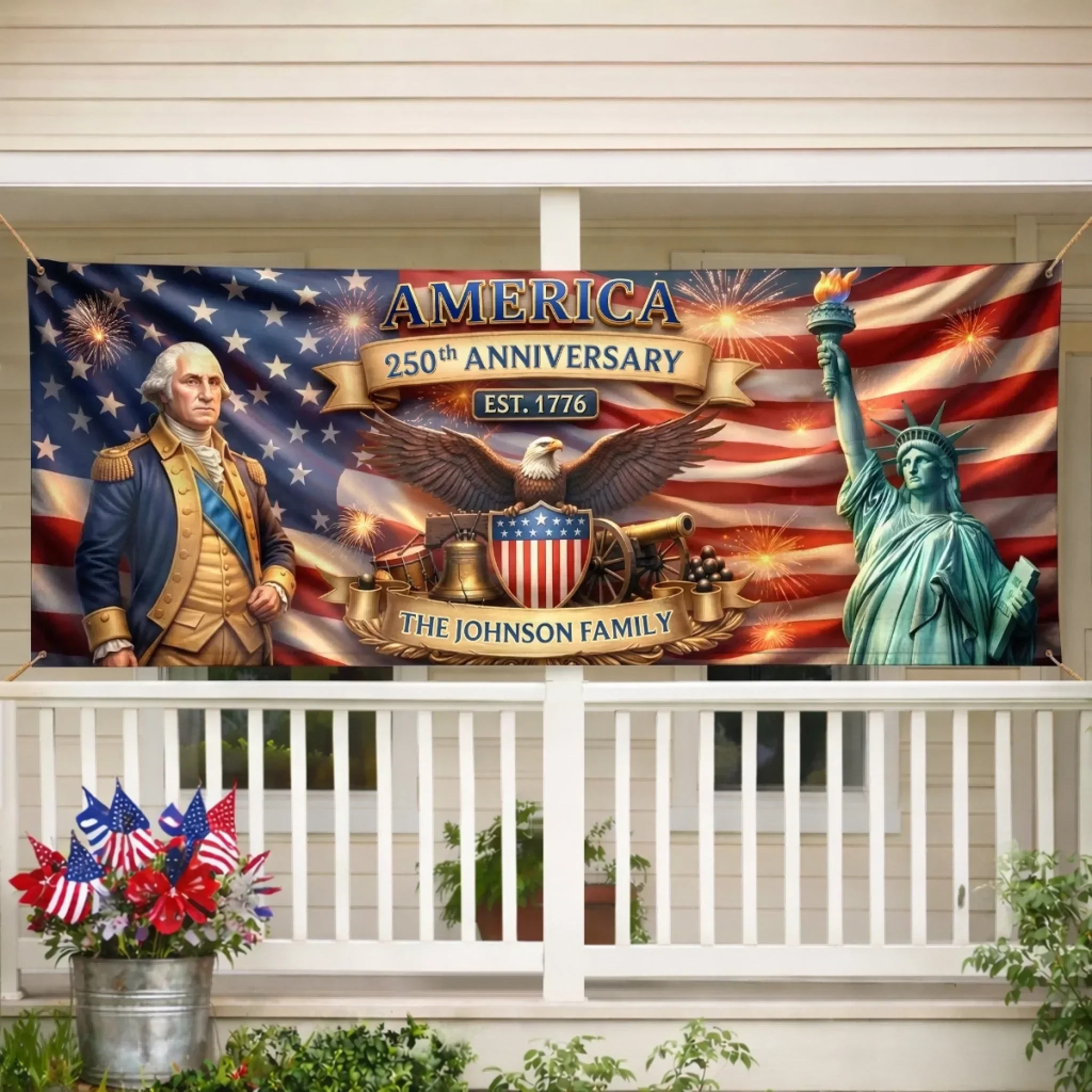 America 250th Anniversary Stars Shine Brighter - Personalized Outdoor Banner - Gift For Family