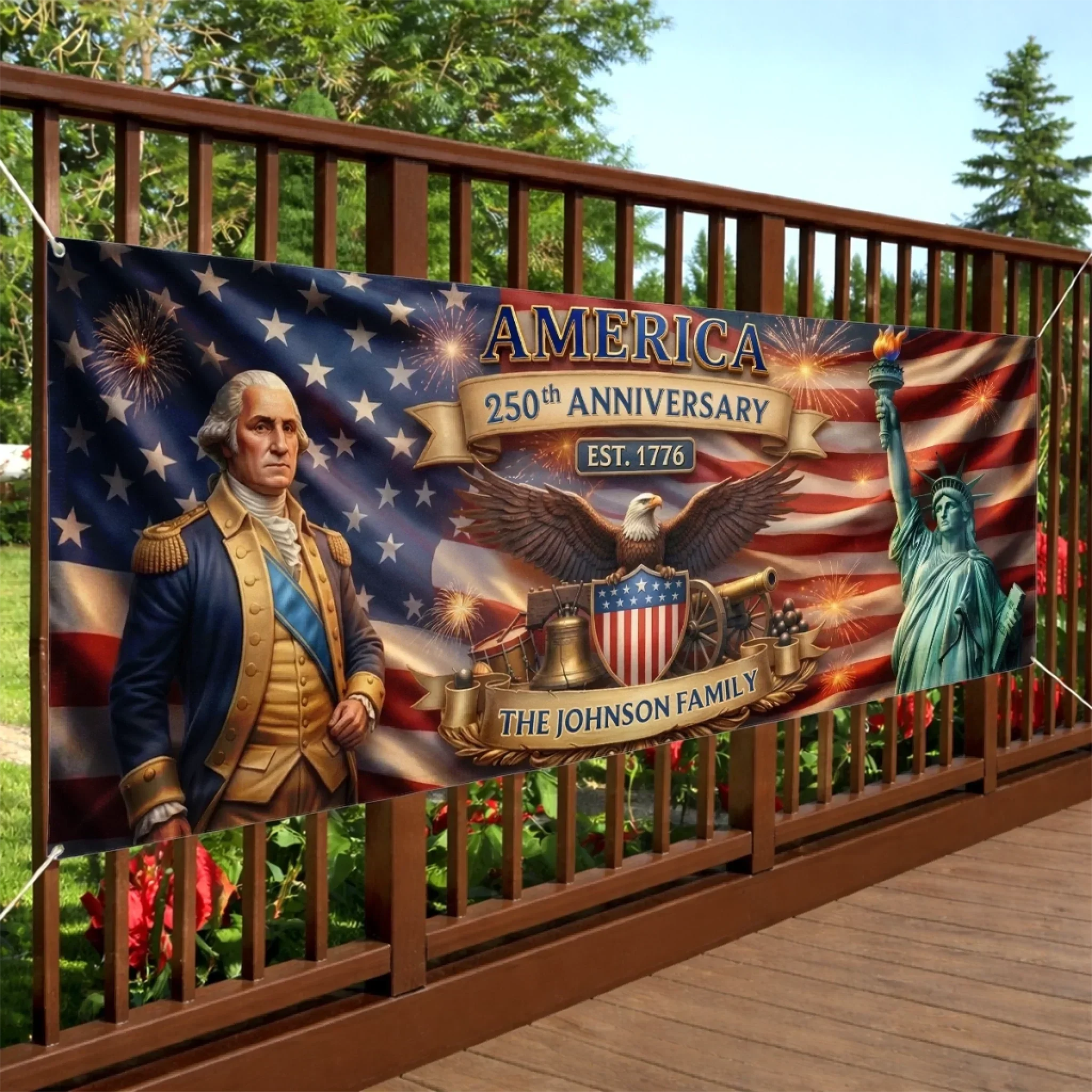 America 250th Anniversary Stars Shine Brighter - Personalized Outdoor Banner - Gift For Family - Image 3
