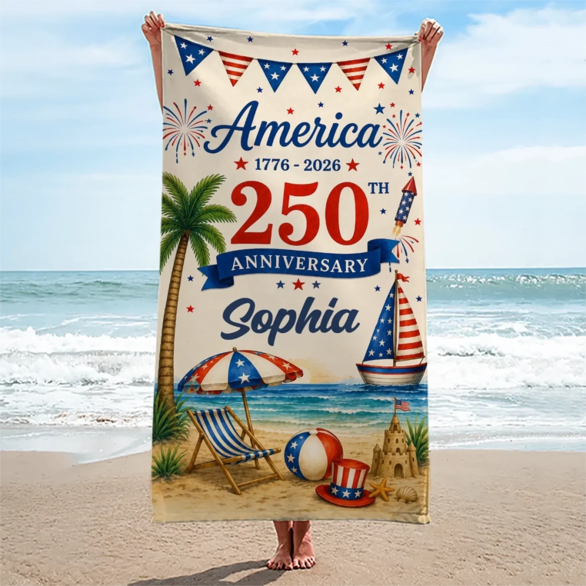 America 250th Anniversary Summer Vacation And Travel - Personalized Beach Towel - Gifts For Patriots - Image 2