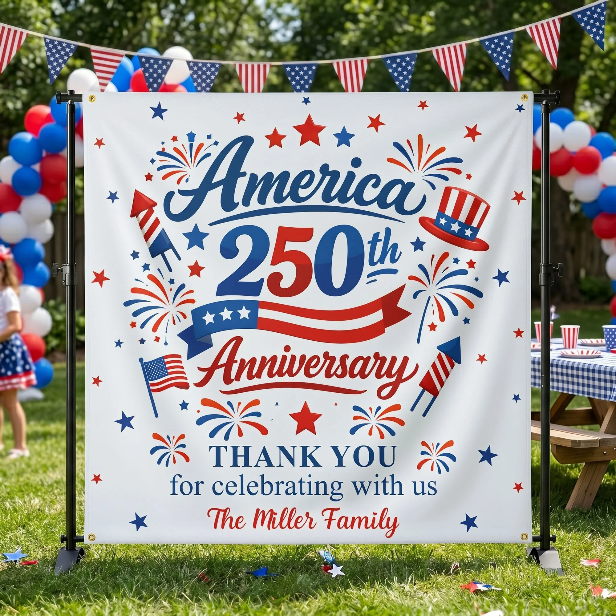 America 250th Anniversary Thank You For Celebrating With Us - Personalized Backdrop Banner - Gift For Patriotic Family