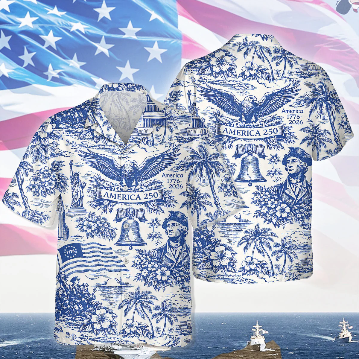America 250th Anniversary Toile De Jouy Style Patriotic - Hawaiian Shirt - Gift for Dad, Husband, Grandpa | HN02 - Image 6