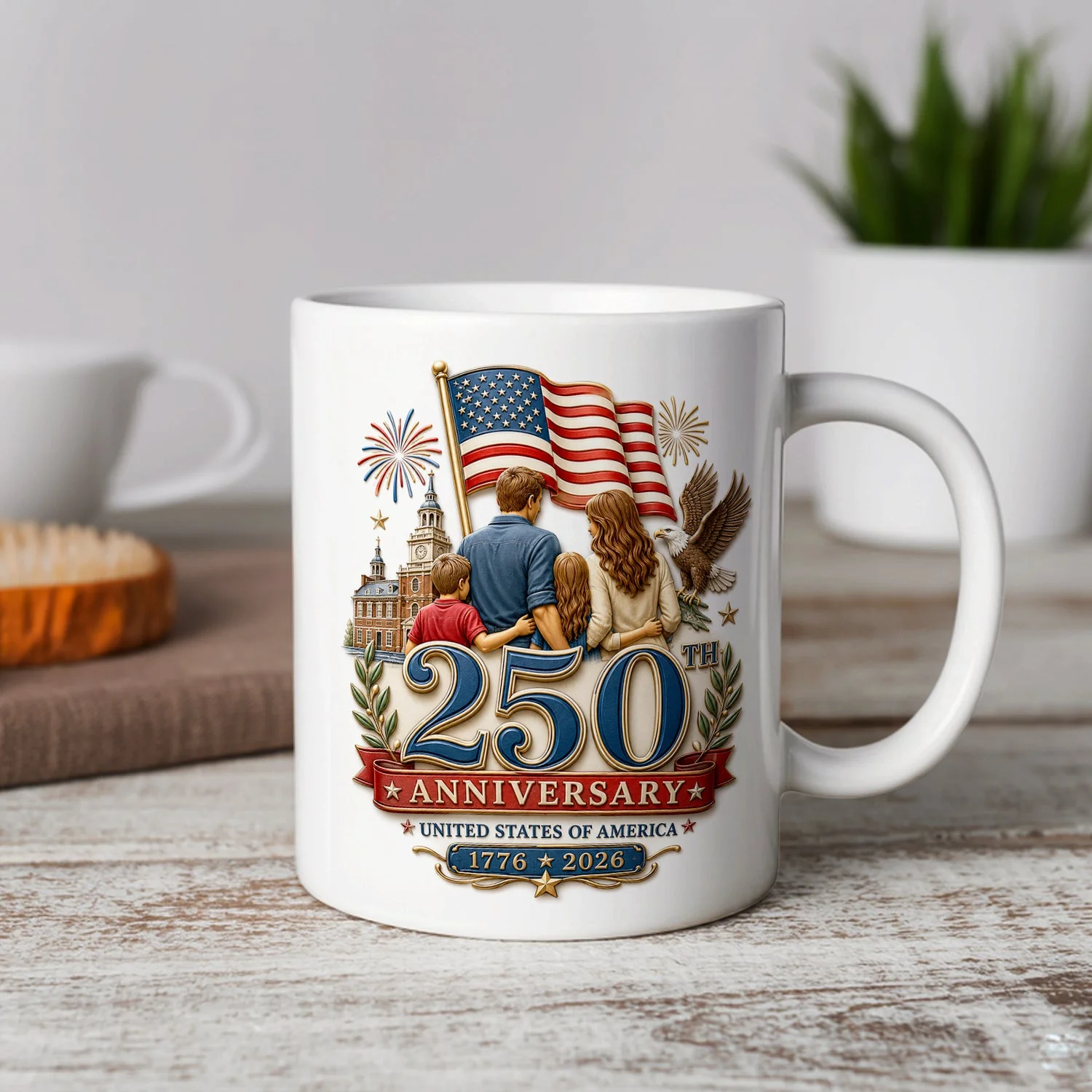 America 250th Anniversary - White Ceramic Mug - Gift For Patriotic Family