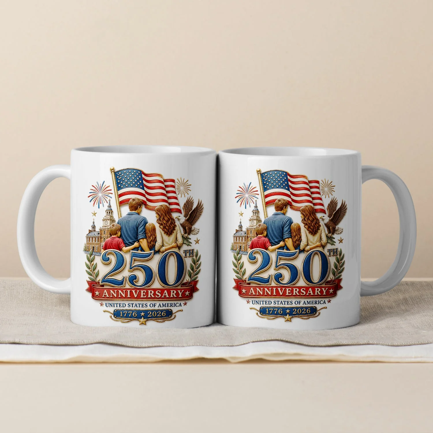 America 250th Anniversary - White Ceramic Mug - Gift For Patriotic Family - Image 2