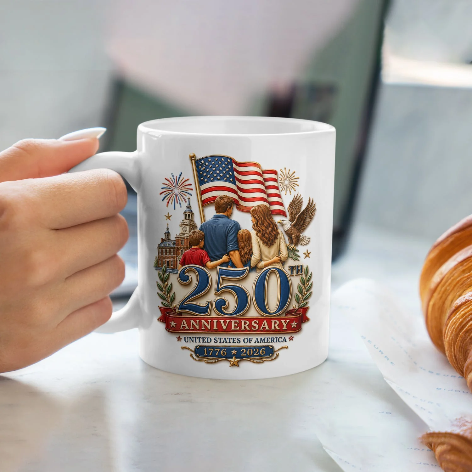 America 250th Anniversary - White Ceramic Mug - Gift For Patriotic Family - Image 3