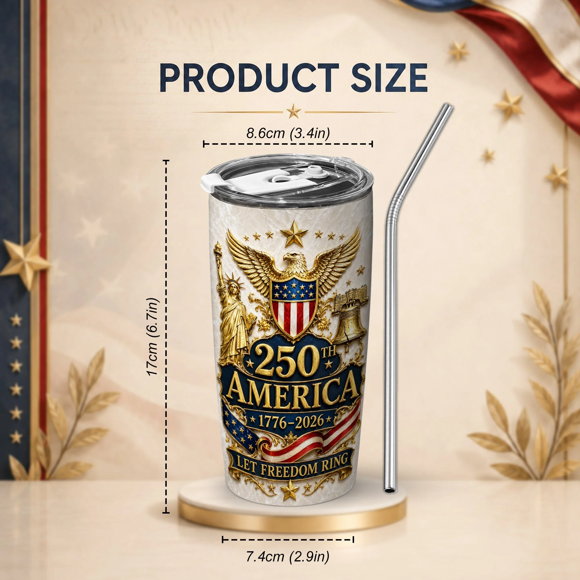 America 250th Declaration Vintage USA Freedom Design - Tumbler - Gift For Patriots - Image 3