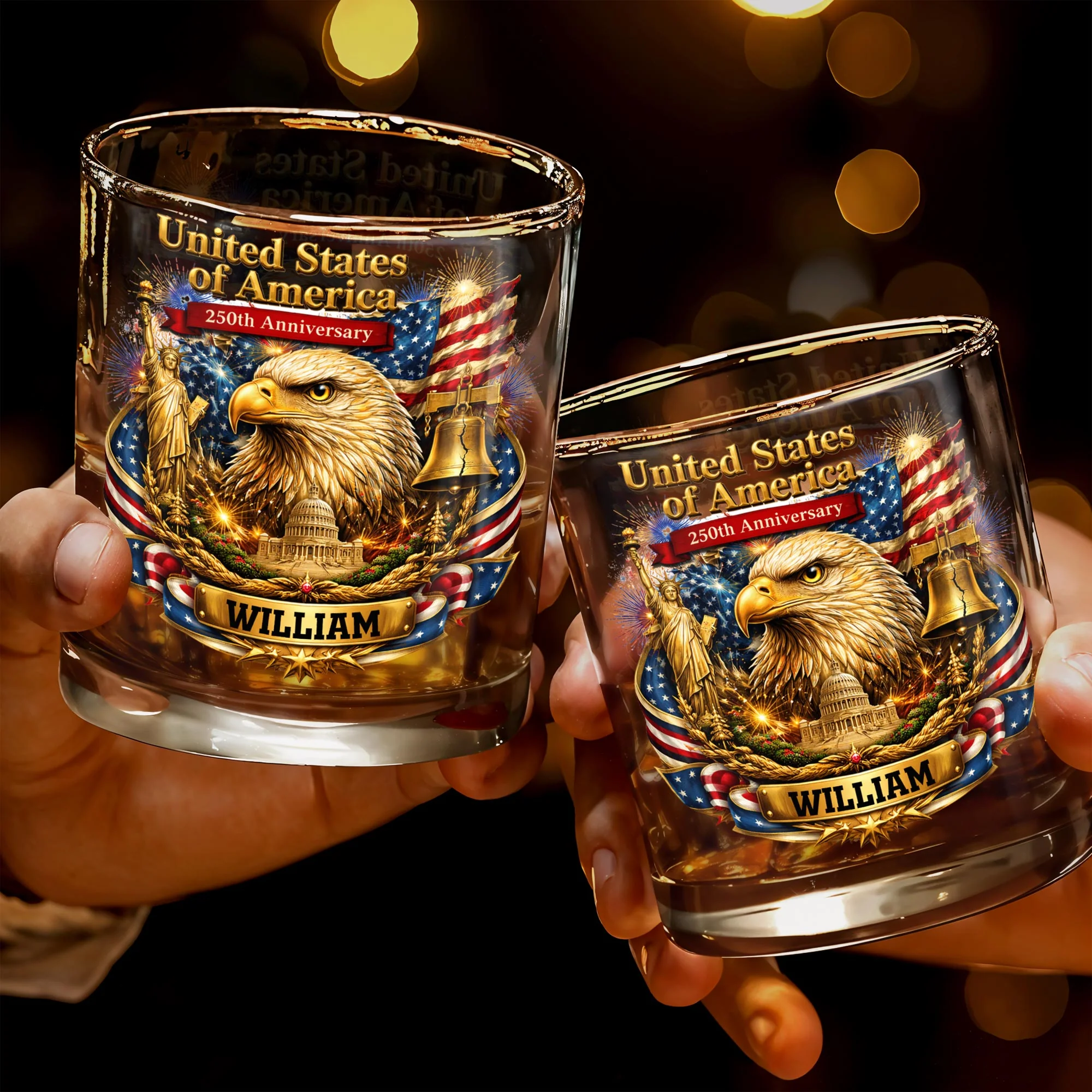 America Anniversary Eagle And Liberty - Personalized Whiskey Glass - Gift For Patriots - Image 3