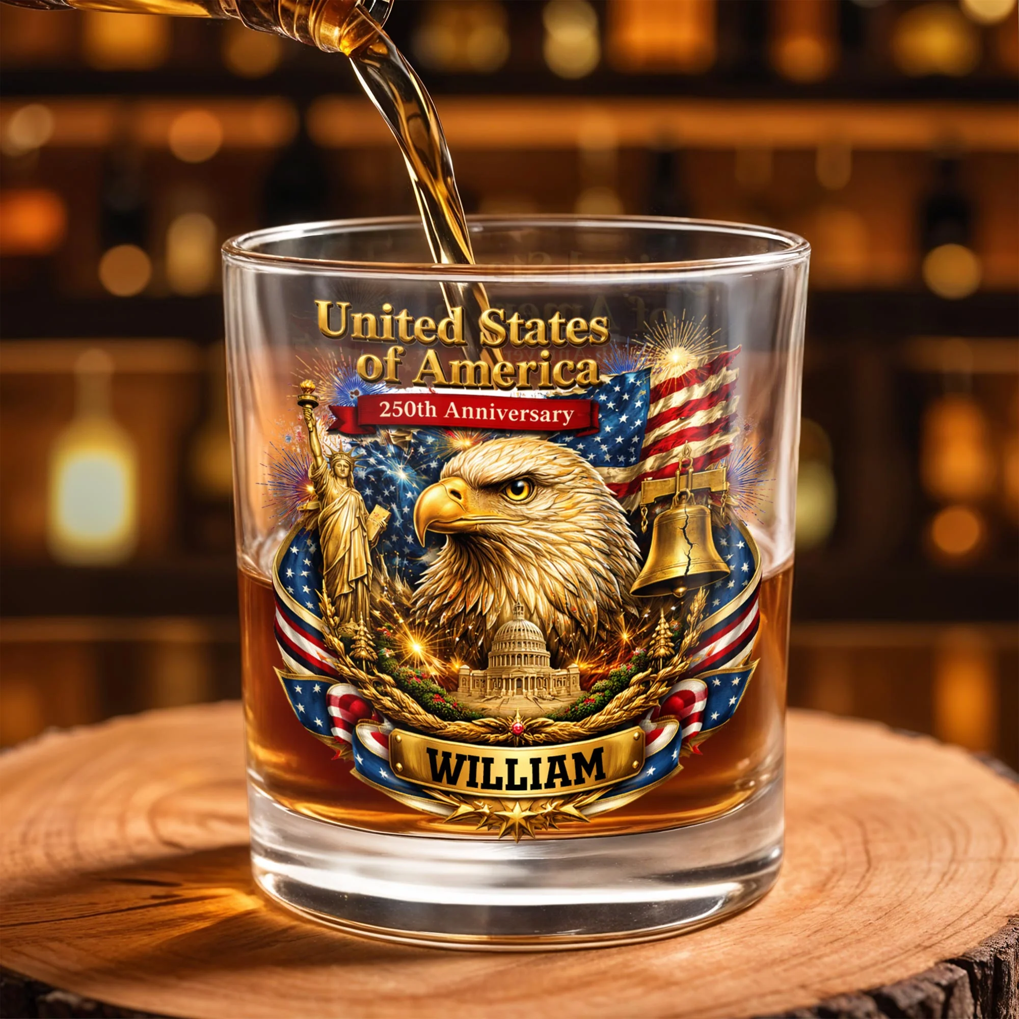 America Anniversary Eagle And Liberty - Personalized Whiskey Glass - Gift For Patriots - Image 4