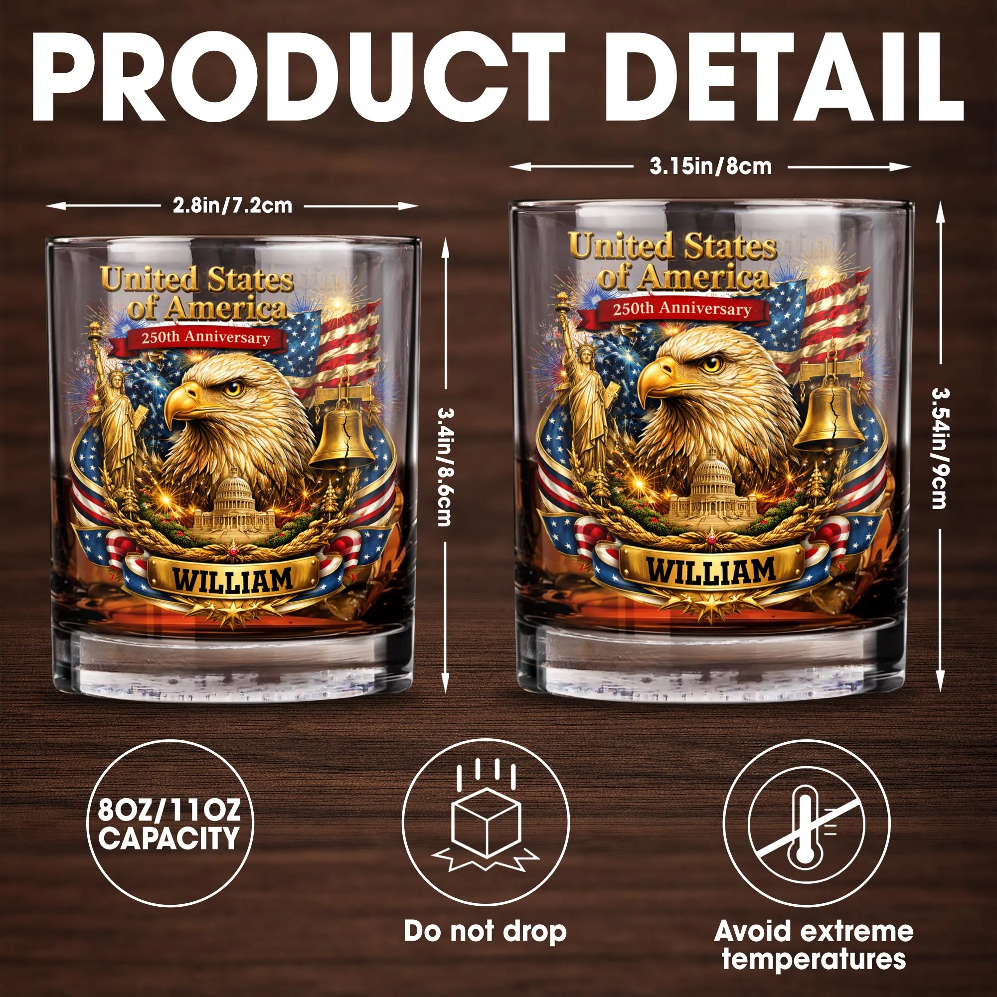 America Anniversary Eagle And Liberty - Personalized Whiskey Glass - Gift For Patriots - Image 5