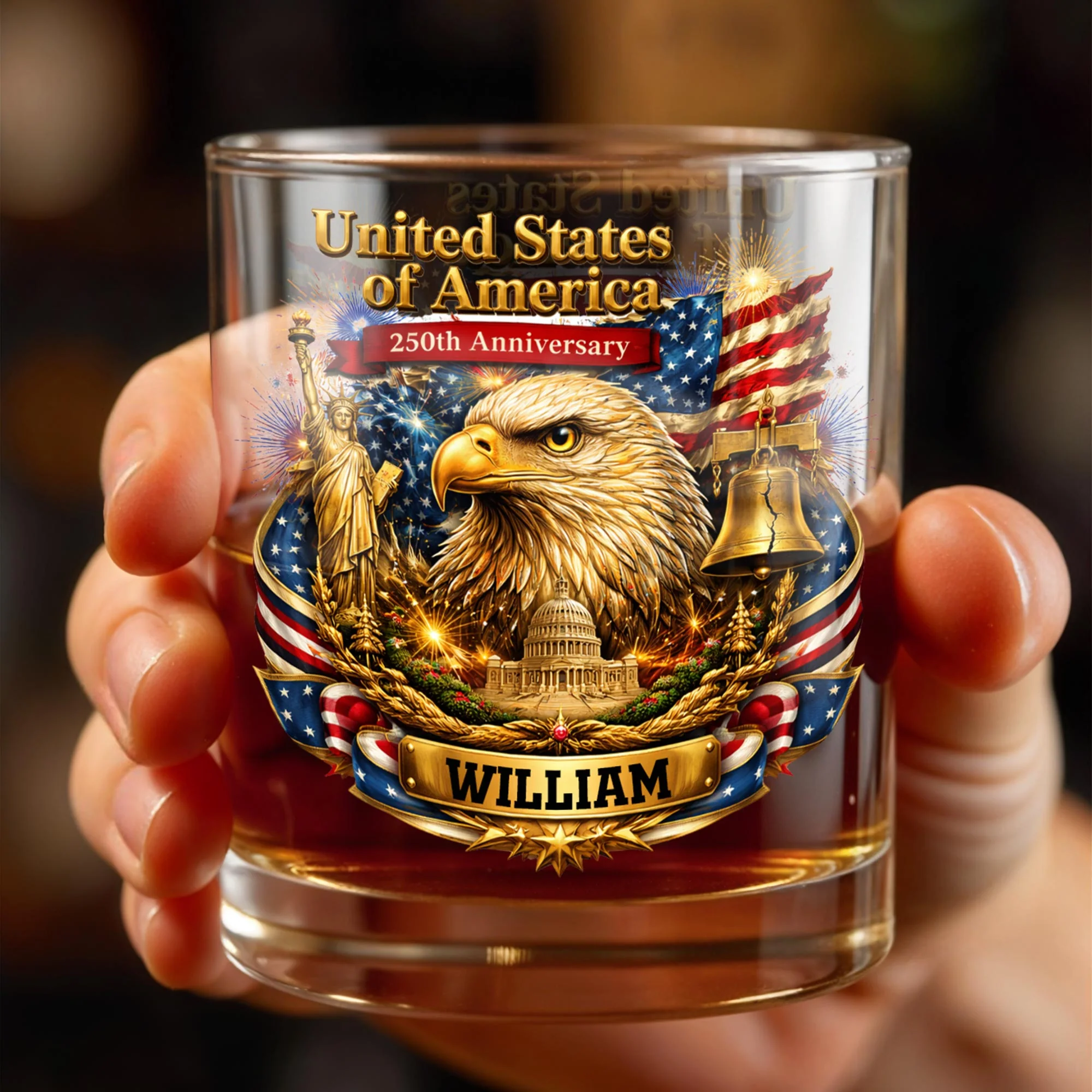 America Anniversary Eagle And Liberty - Personalized Whiskey Glass - Gift For Patriots - Image 6
