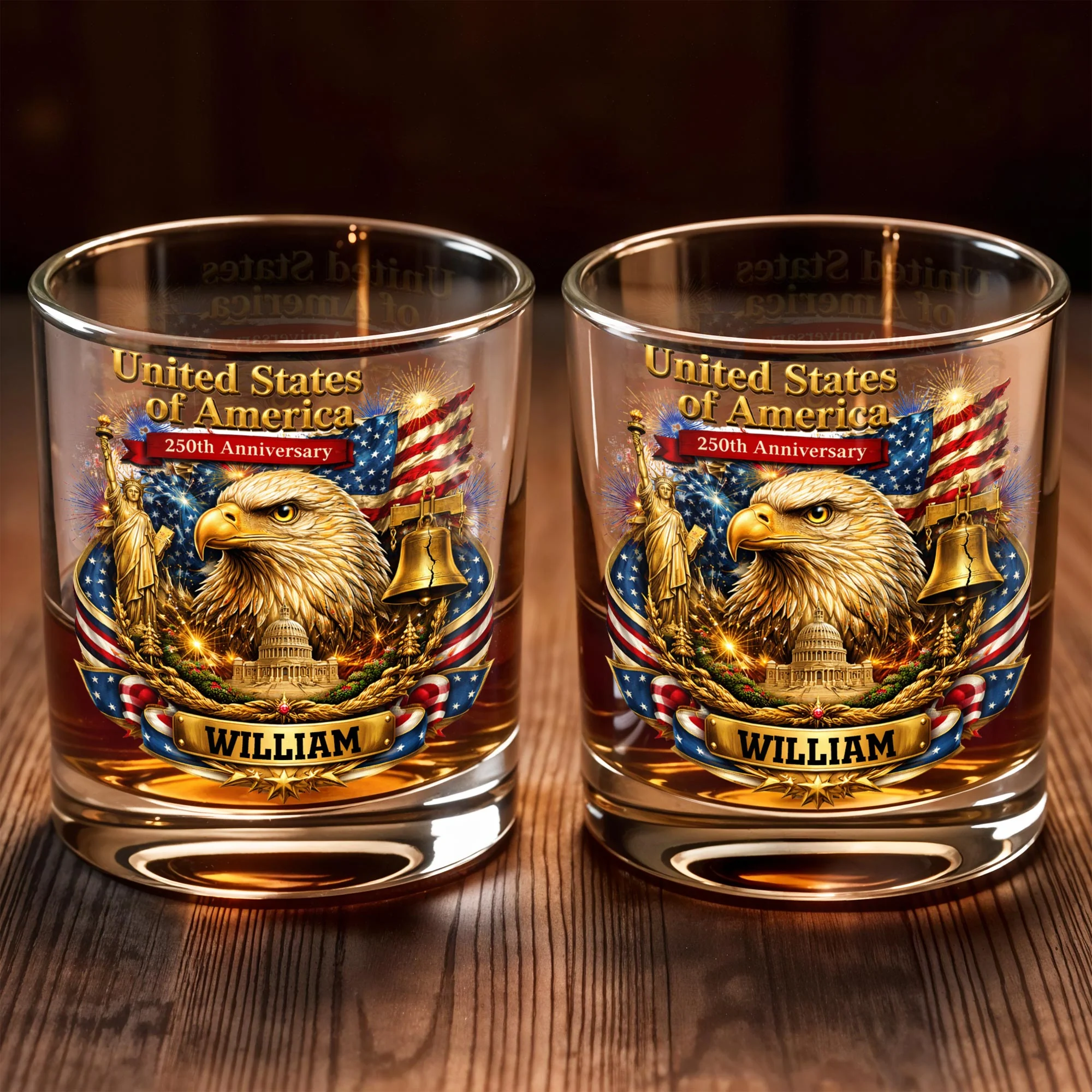 America Anniversary Eagle And Liberty - Personalized Whiskey Glass - Gift For Patriots - Image 7