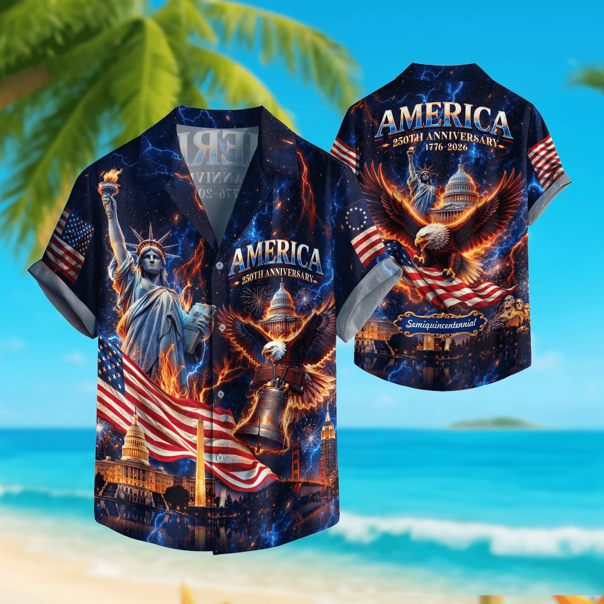 America Eagle Liberty Bell 4th Of July - Hawaiian Shirt - Patriotic Gift For Him