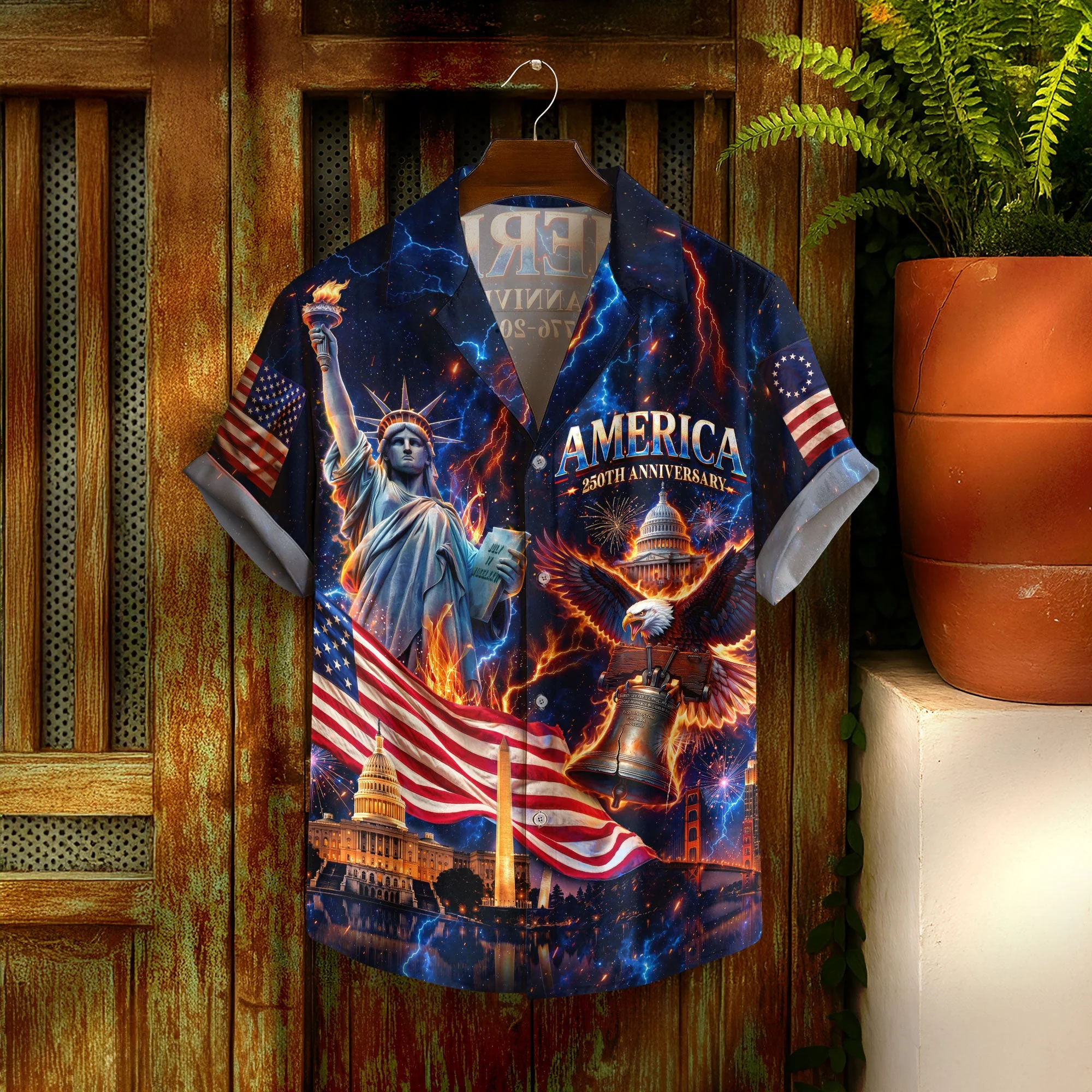 America Eagle Liberty Bell 4th Of July - Hawaiian Shirt - Patriotic Gift For Him - Image 3