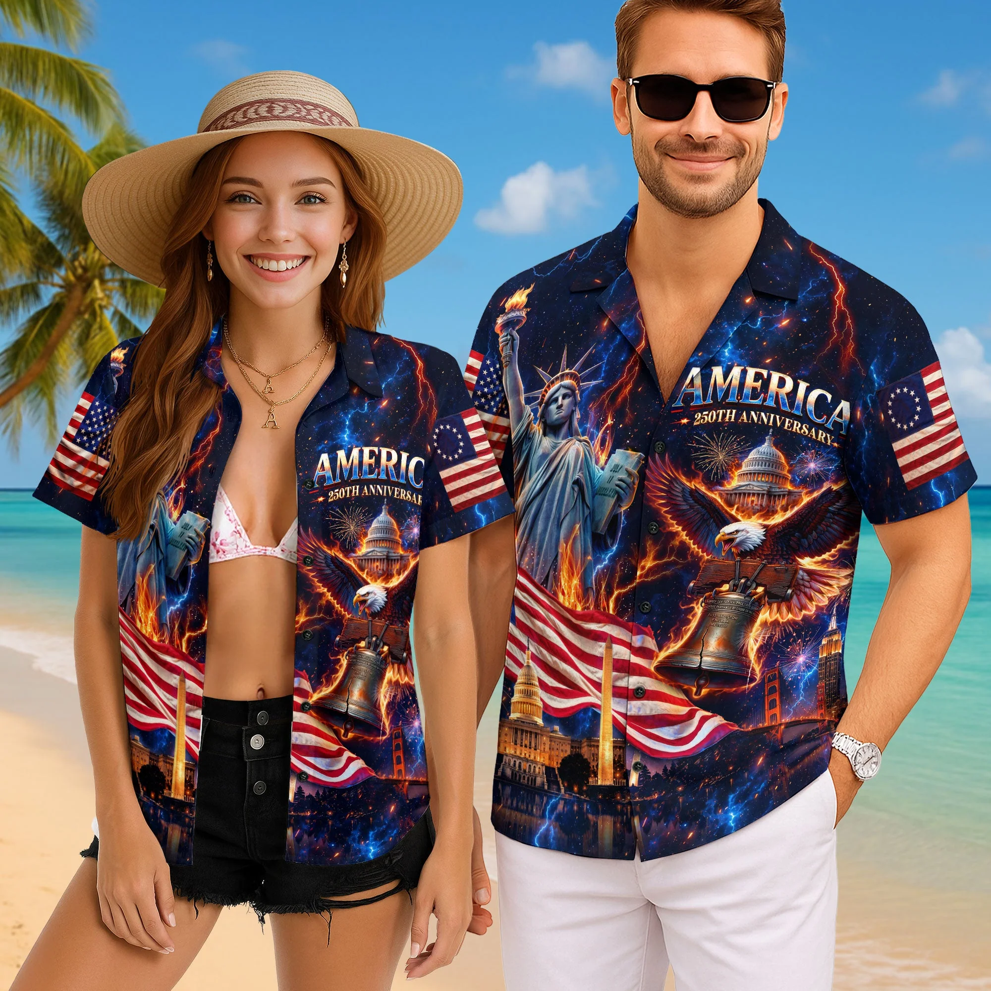 America Eagle Liberty Bell 4th Of July - Hawaiian Shirt - Patriotic Gift For Him - Image 4