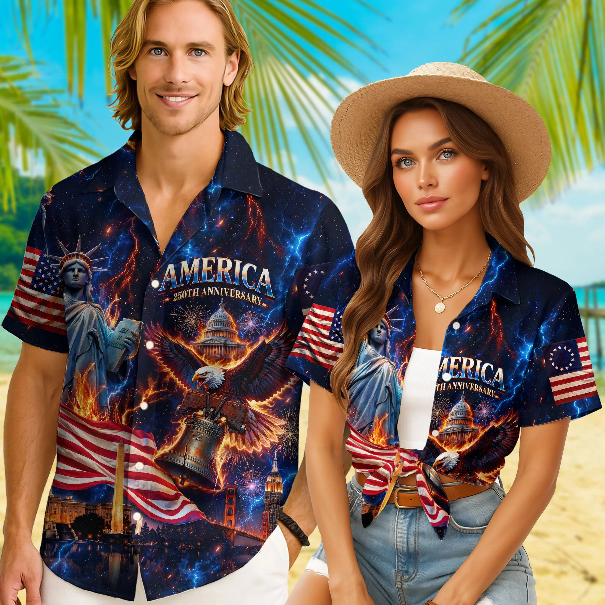 America Eagle Liberty Bell 4th Of July - Hawaiian Shirt - Patriotic Gift For Him - Image 5