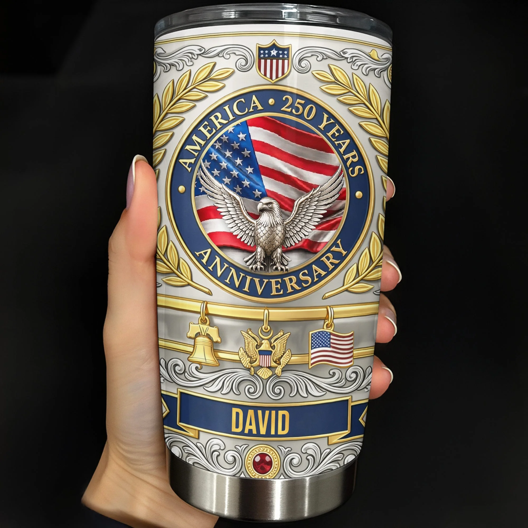 America Flag 250 Years Anniversary Patriotic Eagle - Personalized Tumbler - Gift For Patriots
