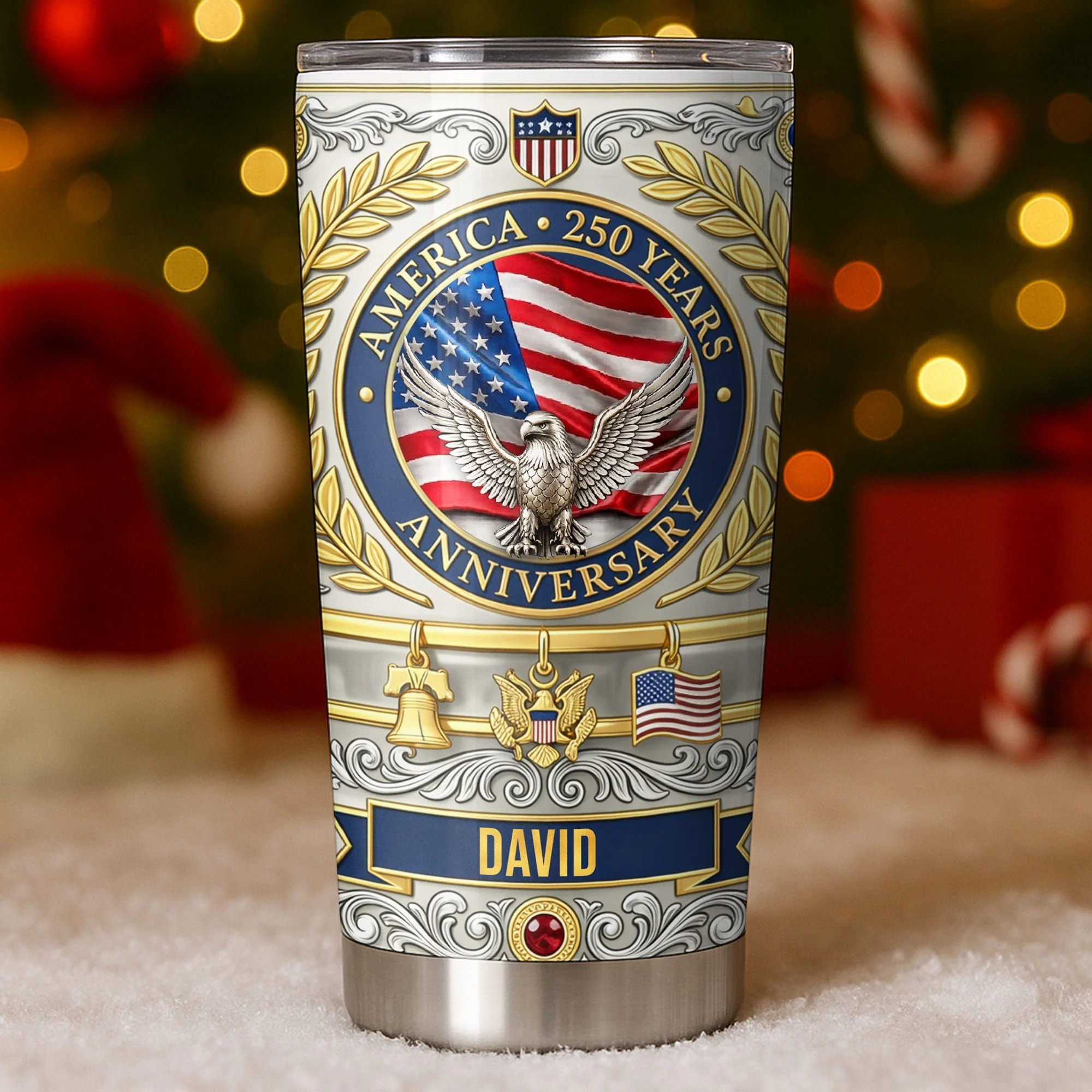 America Flag 250 Years Anniversary Patriotic Eagle - Personalized Tumbler - Gift For Patriots - Image 2